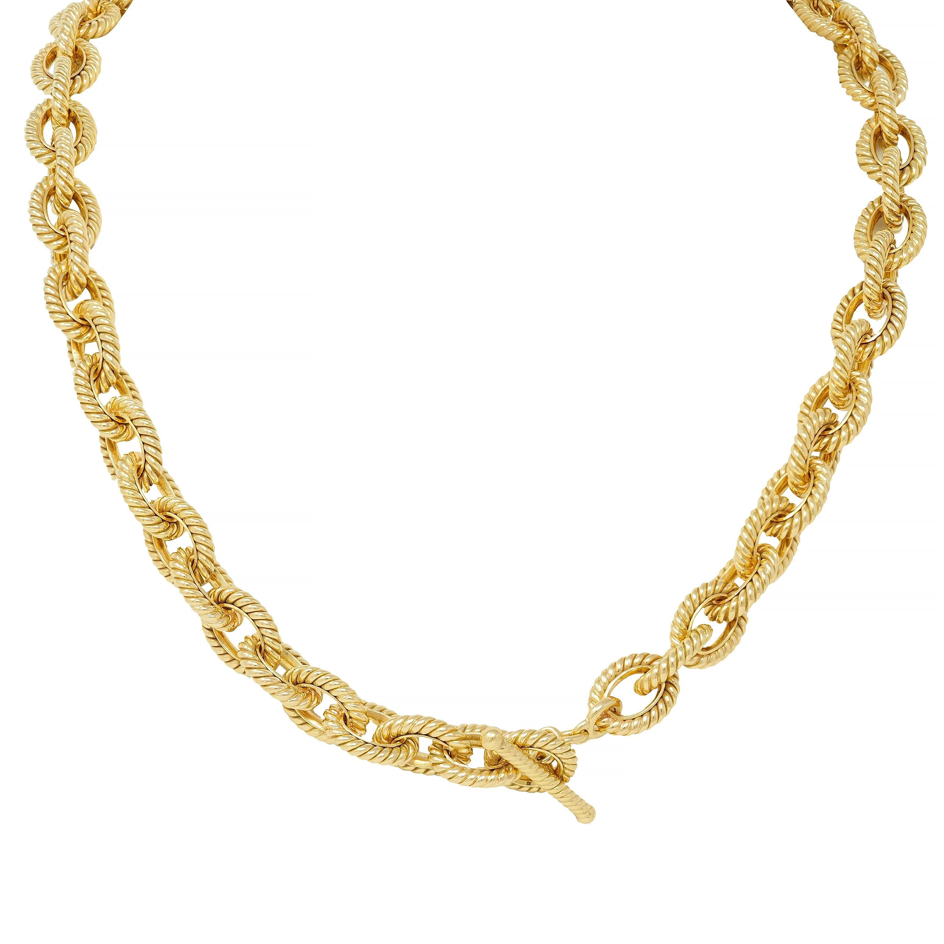 Tiffany & Co Vintage 18 Karat Yellow Gold Twisted Rope Cable Link Chain Necklace (Collier de chaîne à maillons torsadés en or jaune 18 carats) en vente 1