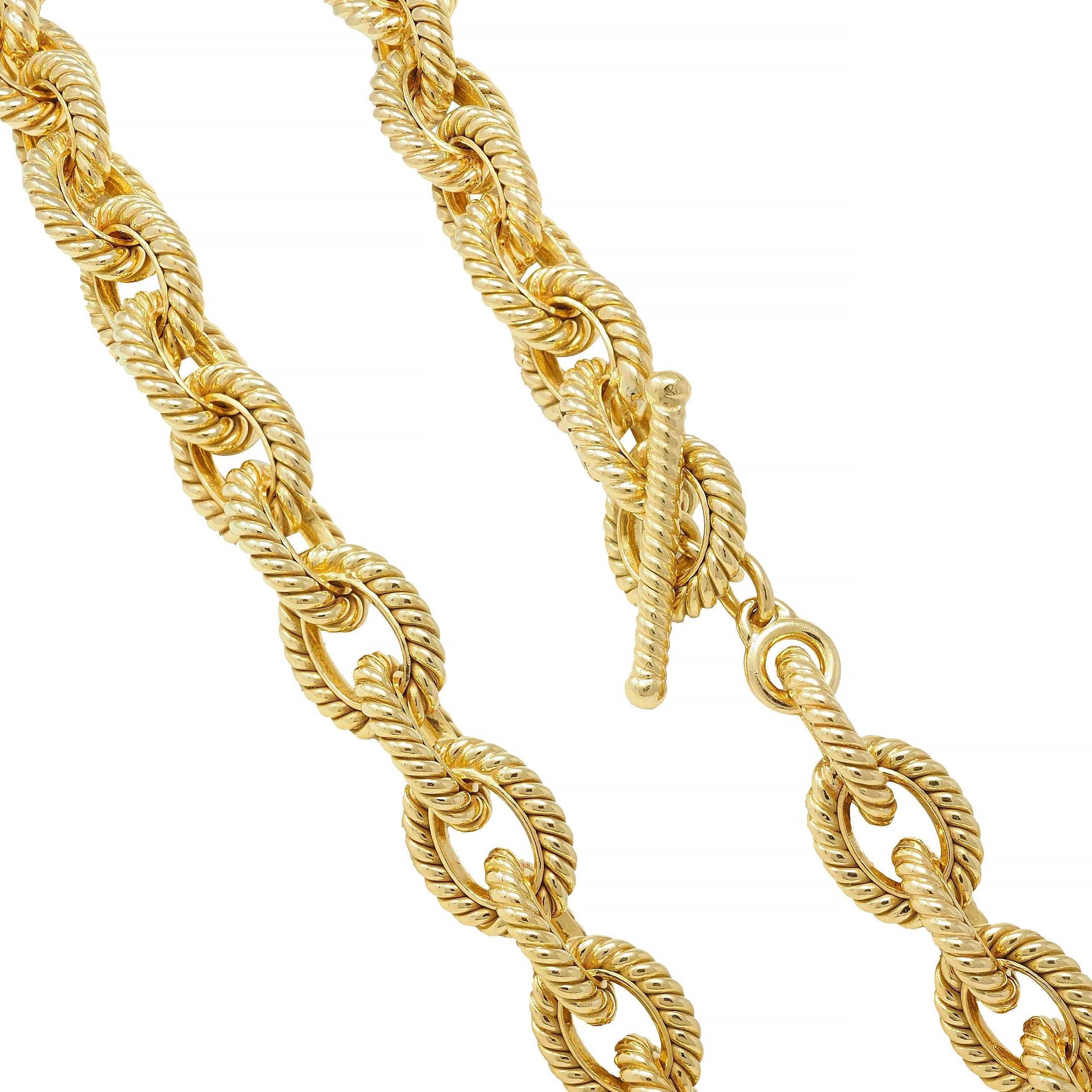 Tiffany & Co Vintage 18 Karat Yellow Gold Twisted Rope Cable Link Chain Necklace For Sale 3