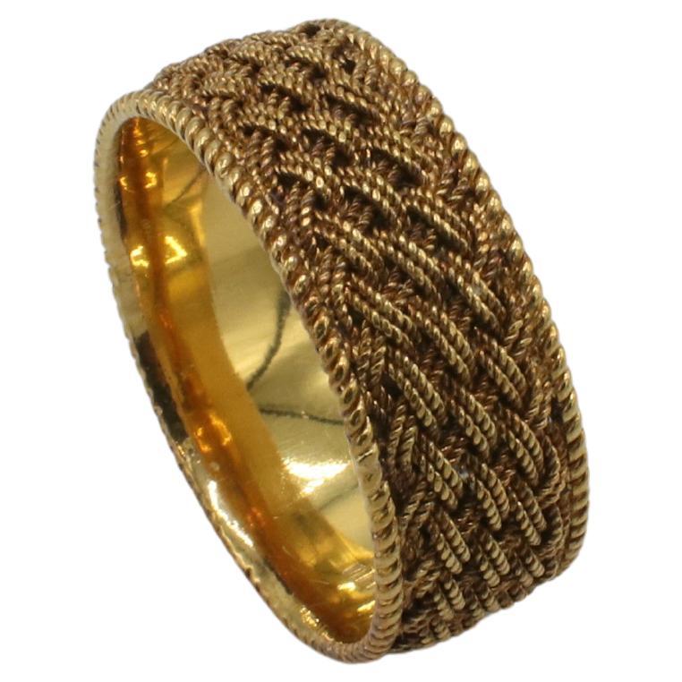 Tiffany & Co. Vintage 18 Karat Yellow Gold Woven Mesh Wide Band Ring