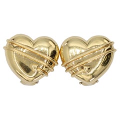 Tiffany & Co. Vintage 18K 750 Yellow Gold Arrow Wrapped Heart Shape Earrings