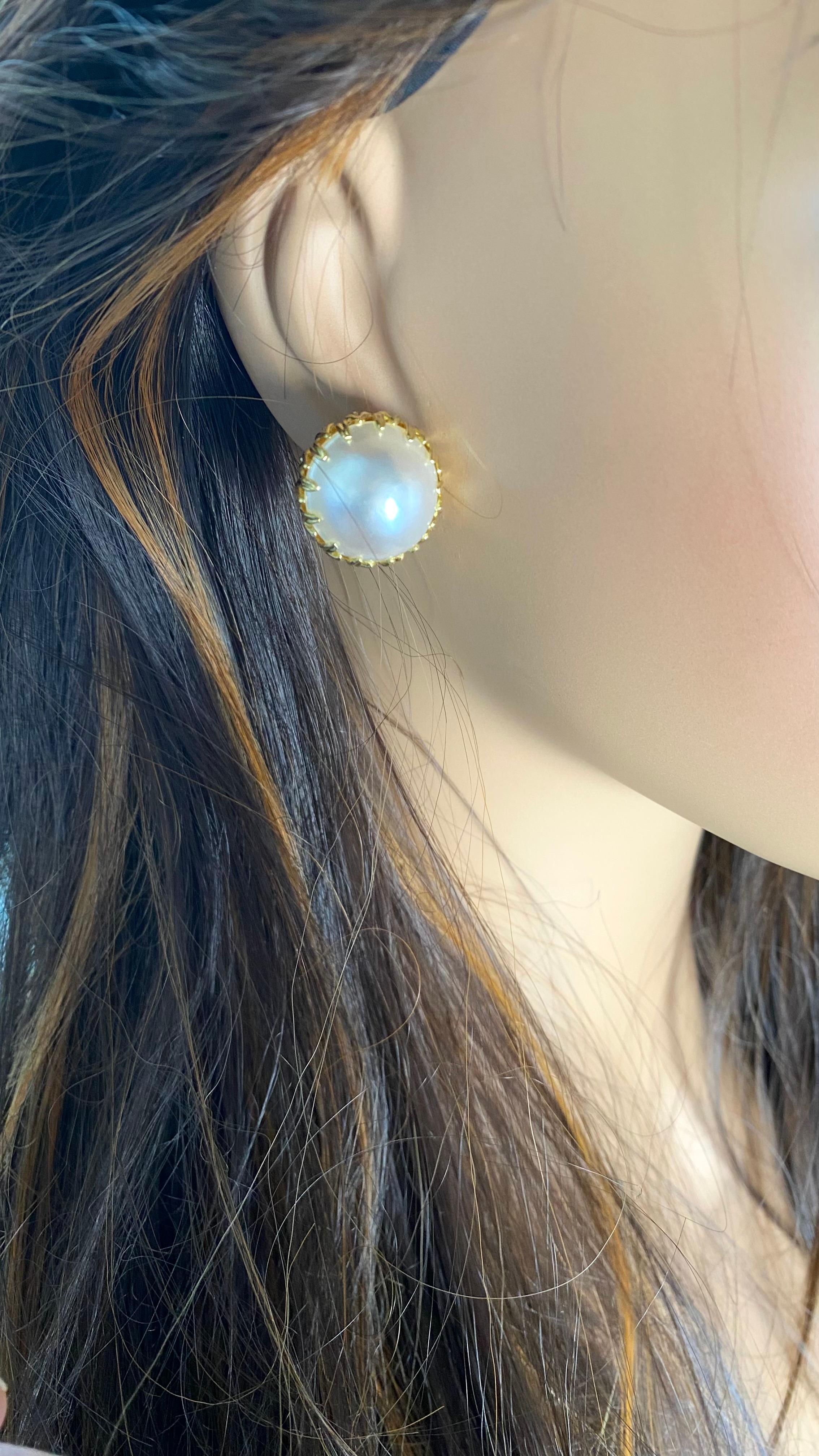 Tiffany Co. Vintage 18k Gold 20MM Mabe Perlenohrringe 0,80 Zoll Timeless Elegance 4