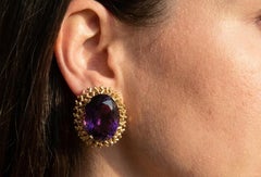 Tiffany & Co. Vintage 18K Gold 44 Carat Gem Amethyst Statement Clip Earrings