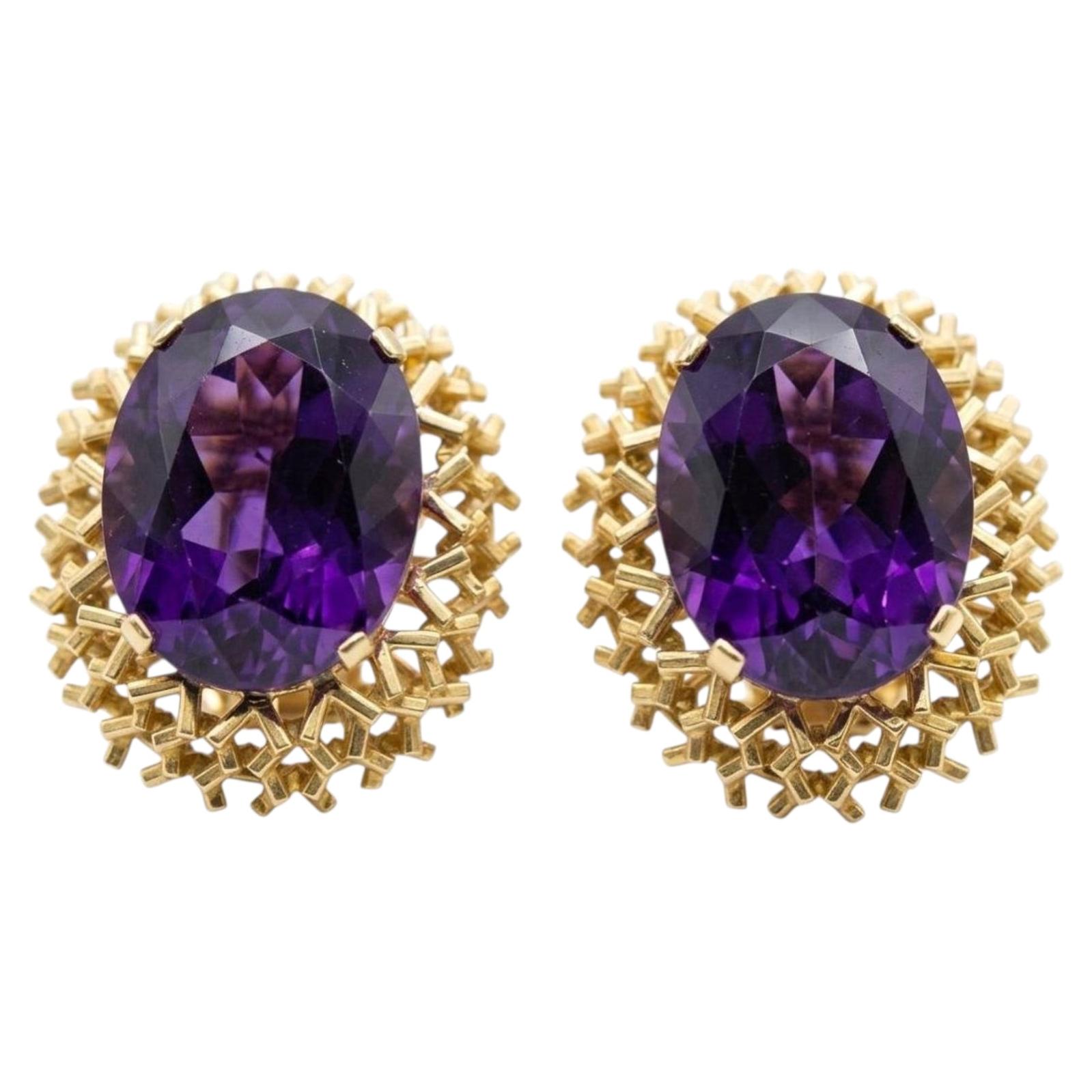 Tiffany & Co. Vintage 18K Gold 44 Carat Gem Amethyst Statement Clip Earrings For Sale