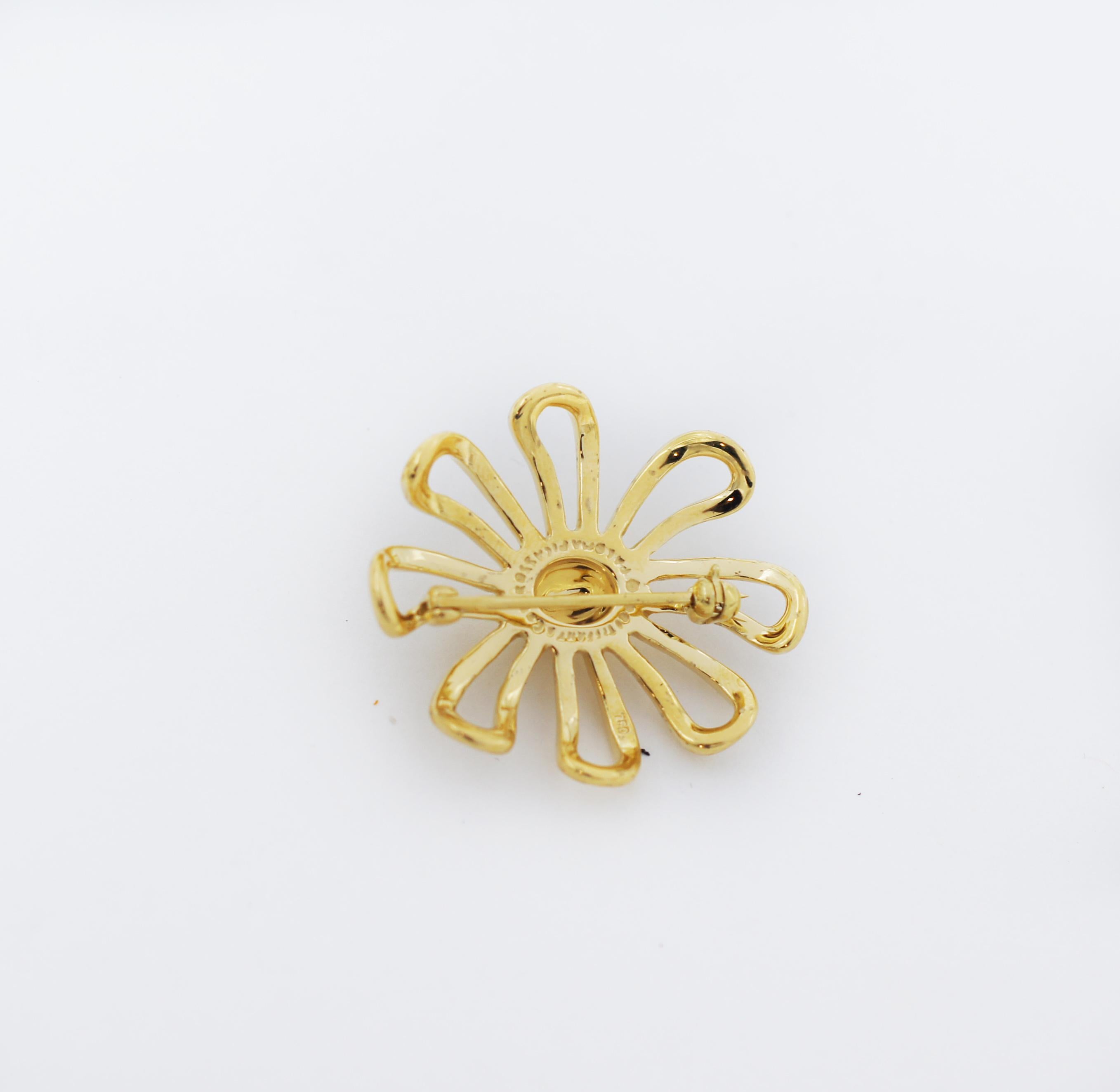 Women's Tiffany & Co. Vintage 18k Gold Daisy Flower Brooch Pin For Sale