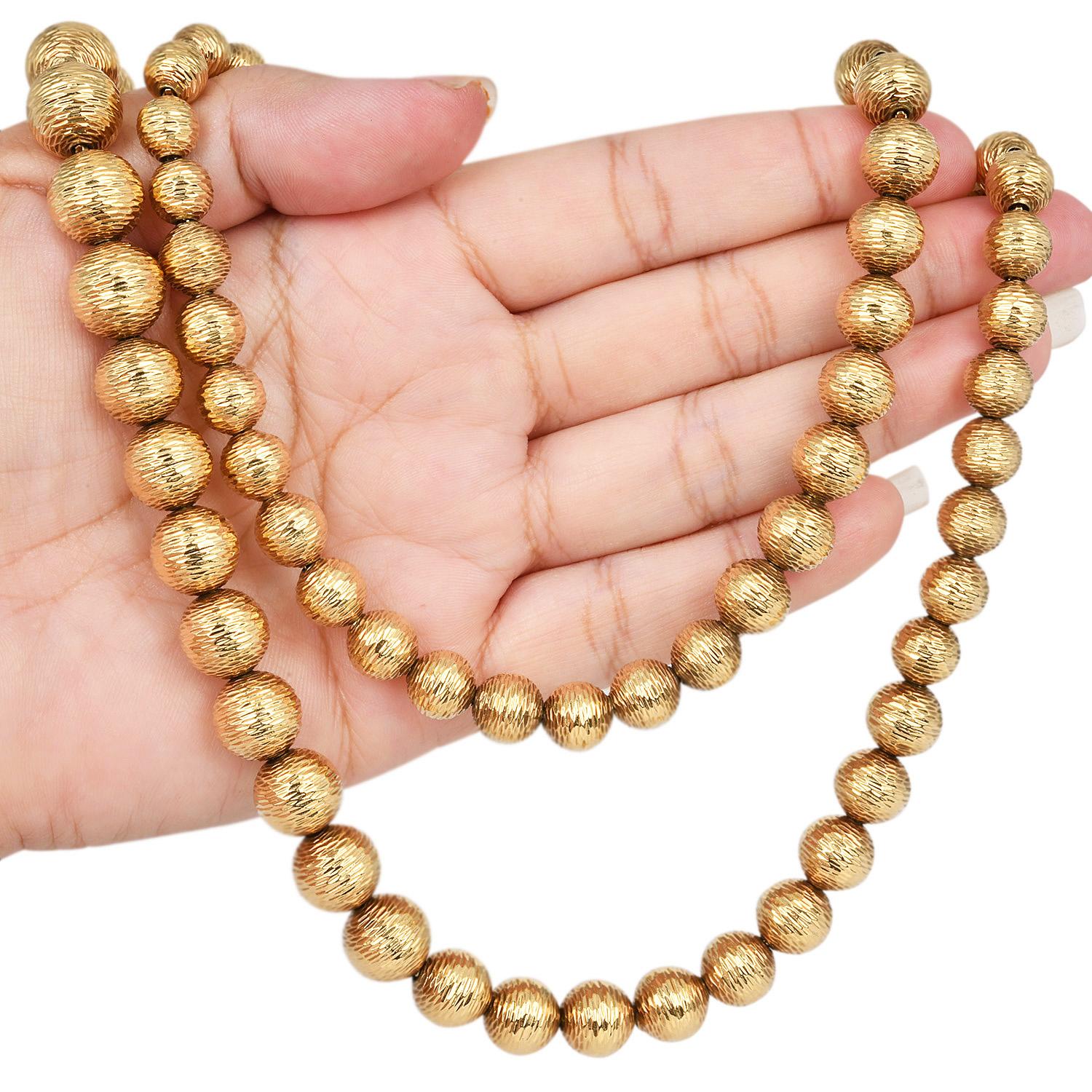 Tiffany & Co. Vintage 18K Gold Graduated Bead Long Necklace In Excellent Condition In Miami, FL