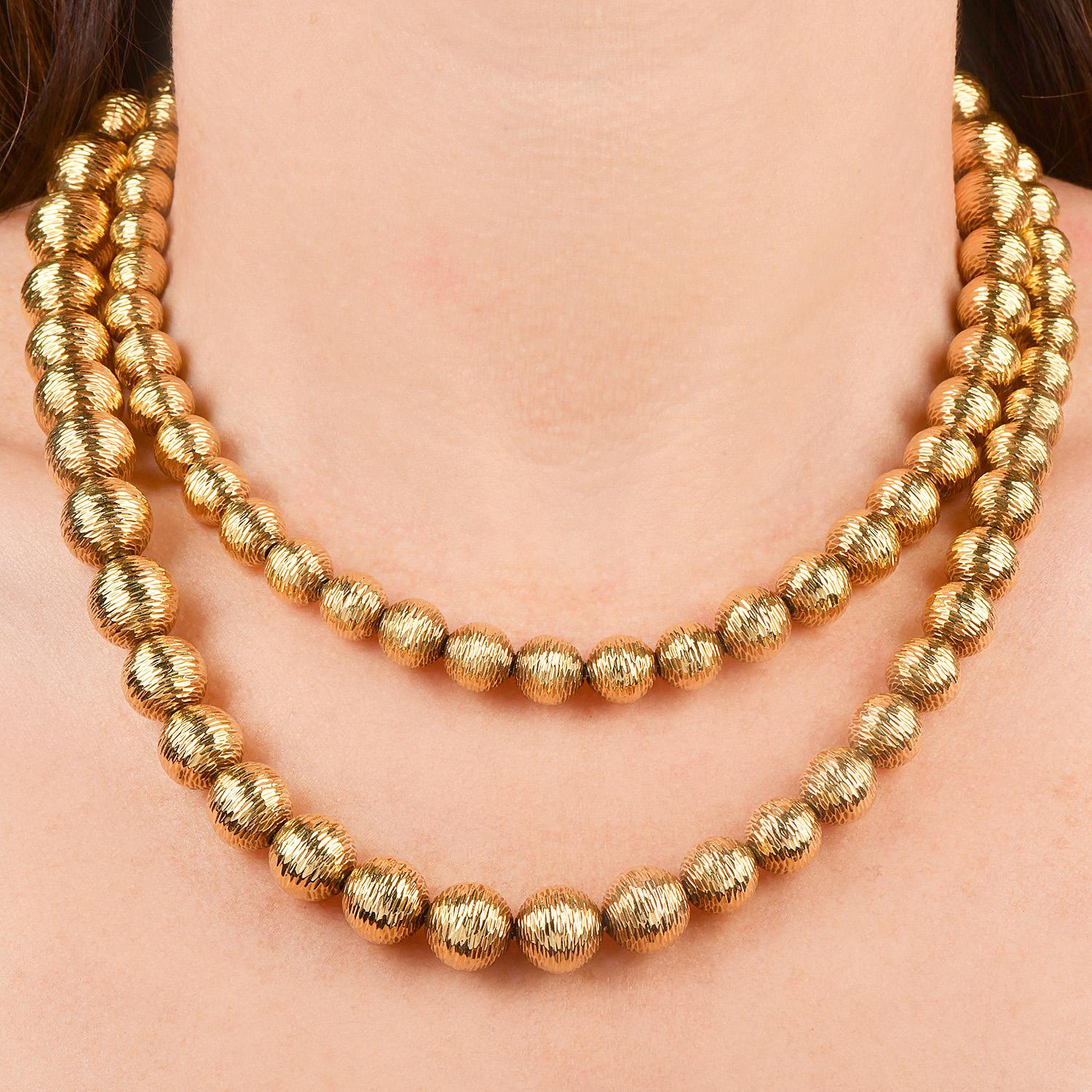 Women's Tiffany & Co. Vintage 18K Gold Graduated Bead Long Necklace