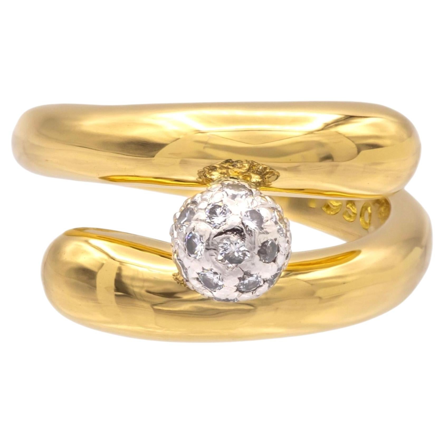 Tiffany & Co. Vintage-Ring aus 18-karätigem Gelbgold und Platin mit Diamanten im Pavé-Stil, Bypass-Design, Größe 5,25