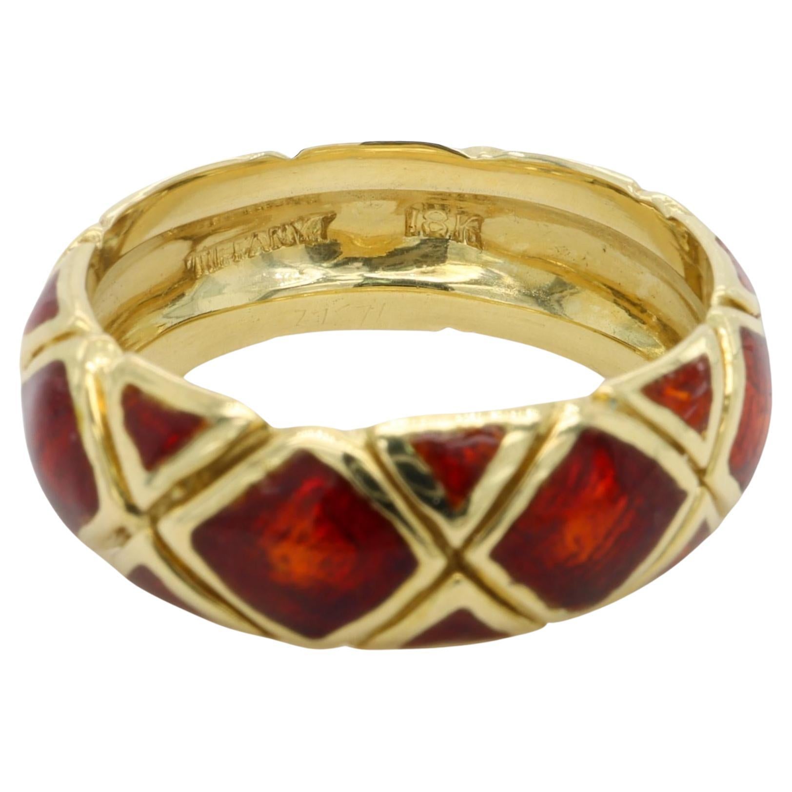 Tiffany & Co. Vintage 18K Yellow Gold and Red Enamel Band Ring, circa 1960s