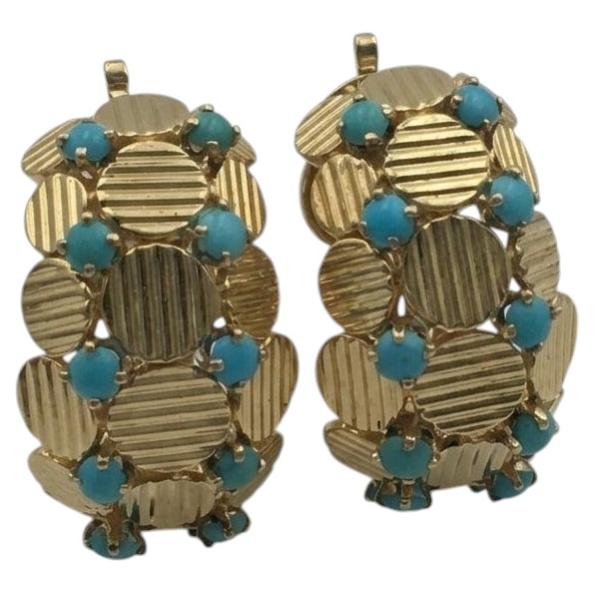 Tiffany & Co. Pendientes colgantes vintage de oro amarillo de 18 quilates y turquesa