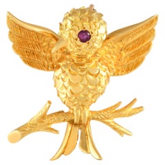Tiffany & Co. Vintage 18K Yellow Gold Bird Brooch with Ruby