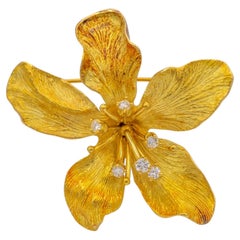 Tiffany & Co. Vintage 18K Yellow Gold Diamond Azalea Brooch