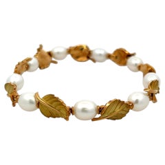 Tiffany & Co Vintage 18K Yellow Gold Link Bracelet with 6.2-6.9 MM Pearl