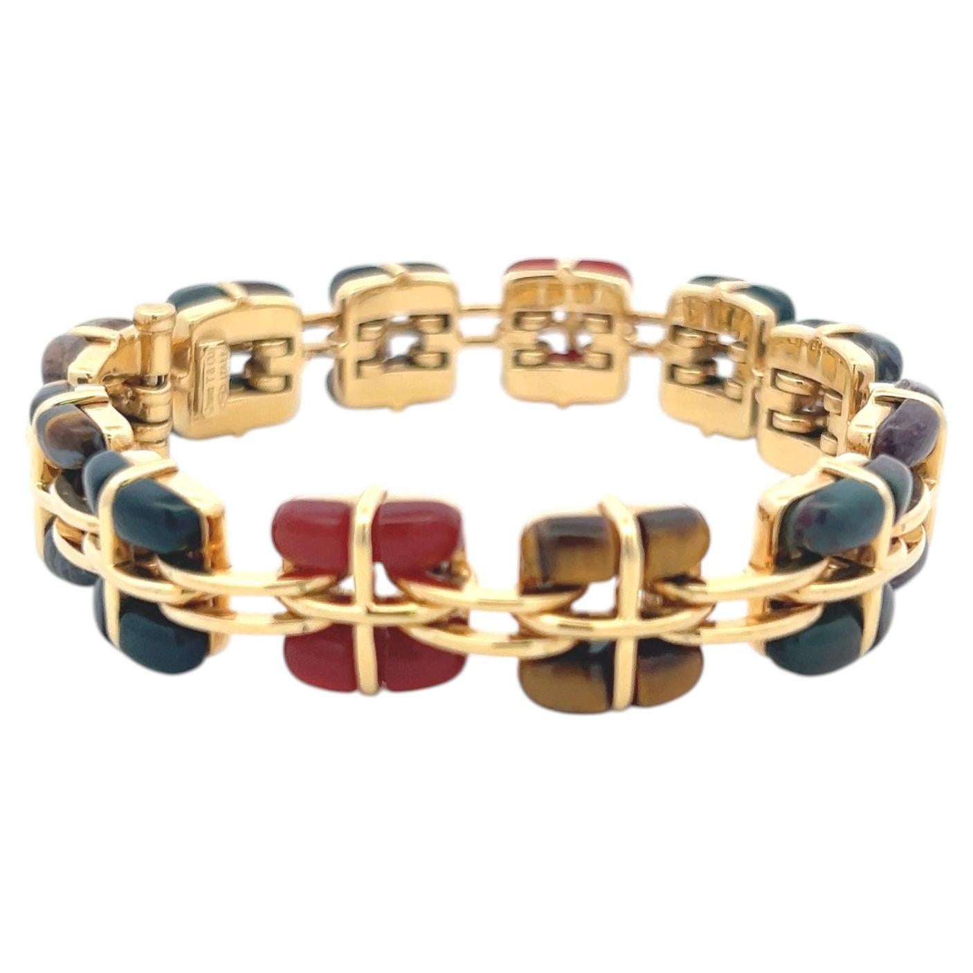Tiffany & Co Vintage 18K Yellow Gold Link Bracelet with Multi Gemstones