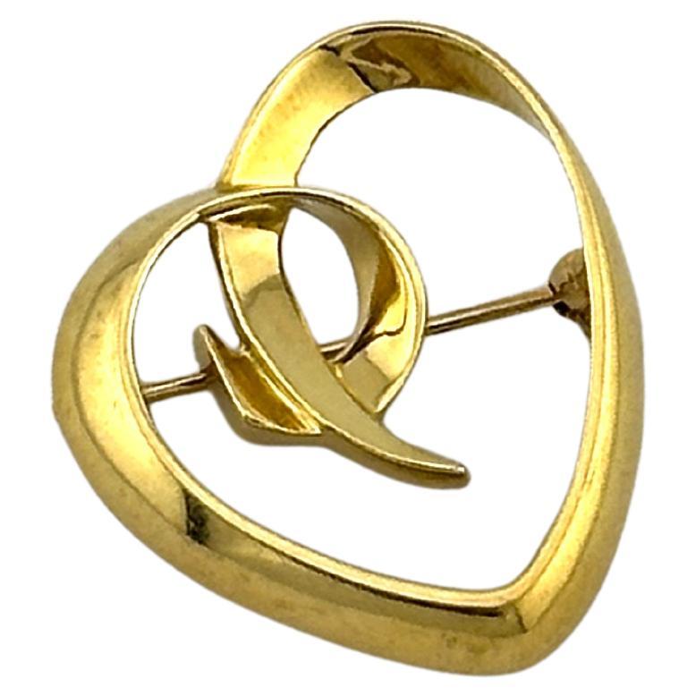 Tiffany & Co. Vintage 18K Yellow Gold Paloma Picasso Heart Brooch Pin
