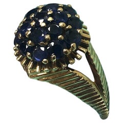 TIFFANY & CO. Vintage 18k Yellow Gold & Sapphire Cluster Cocktail Ring 1960s