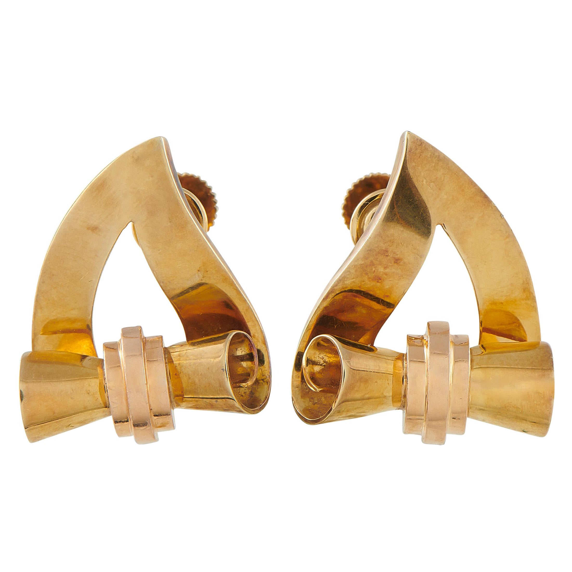 Tiffany 
Co. Vintage 18K Yellow Gold Scroll Earrings