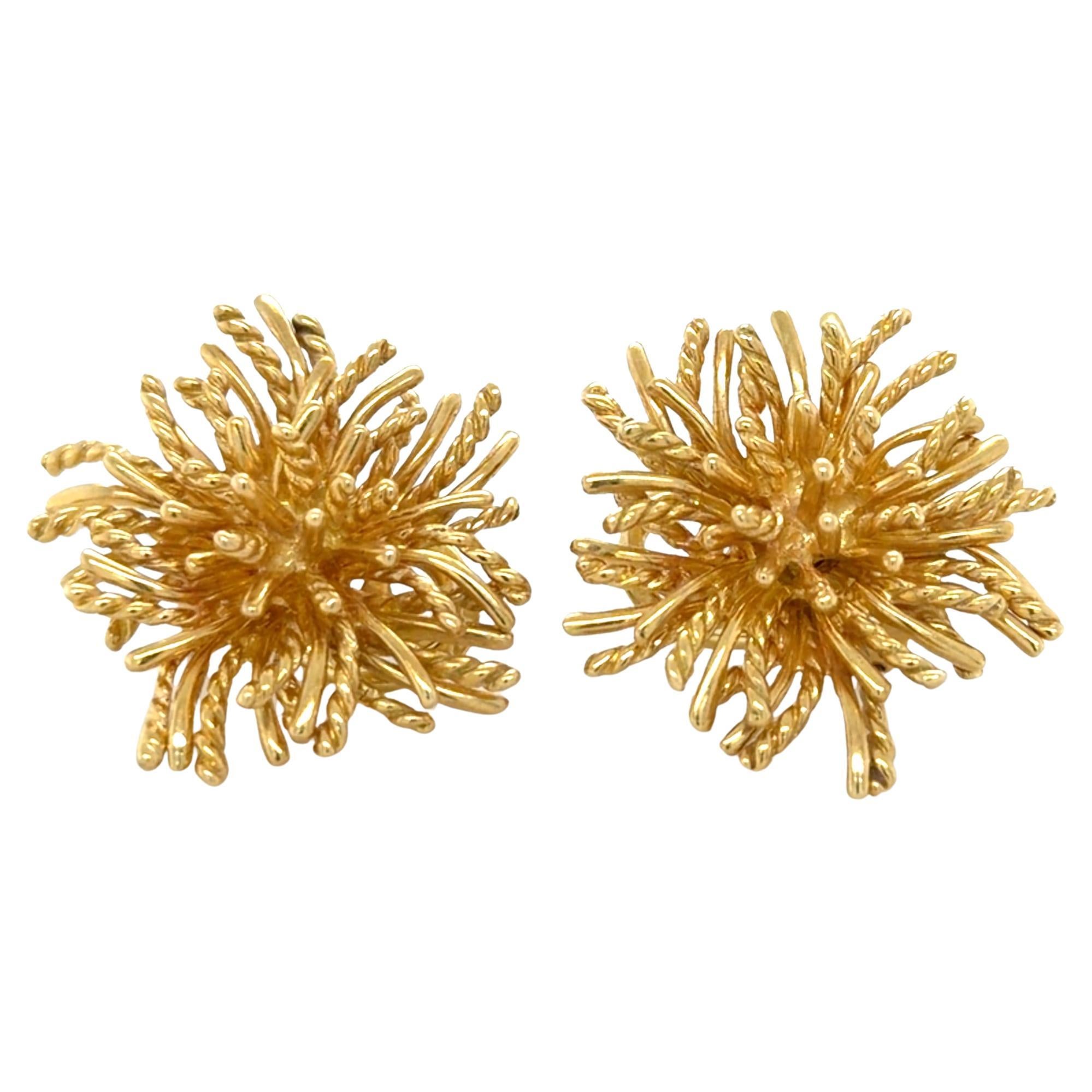 Tiffany & Co. Boucles d'oreilles anémone de mer vintage en or jaune 18K