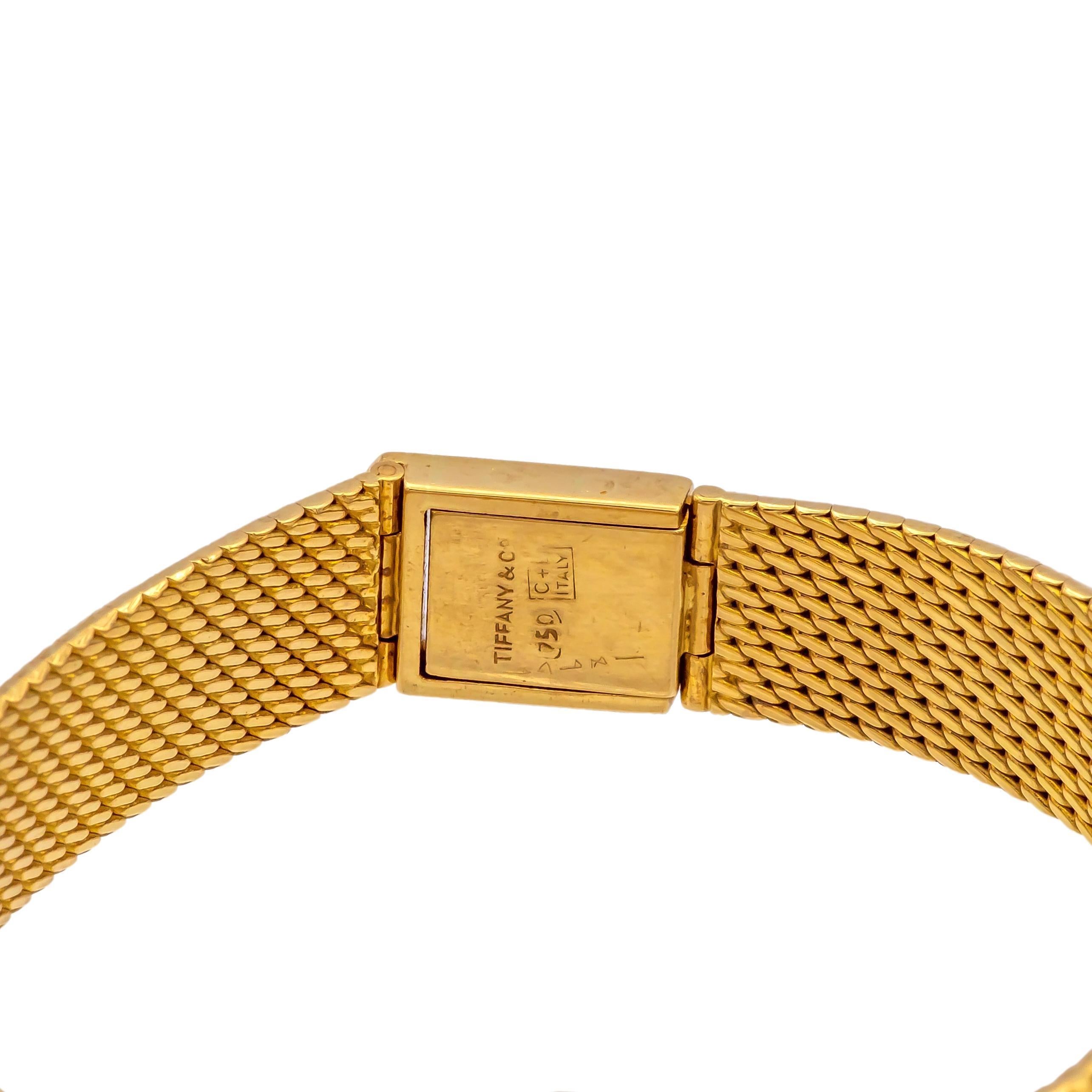 Tiffany & Co. Vintage 18K Yellow Gold Square Watch with Mesh Bracelet- 1960's 1