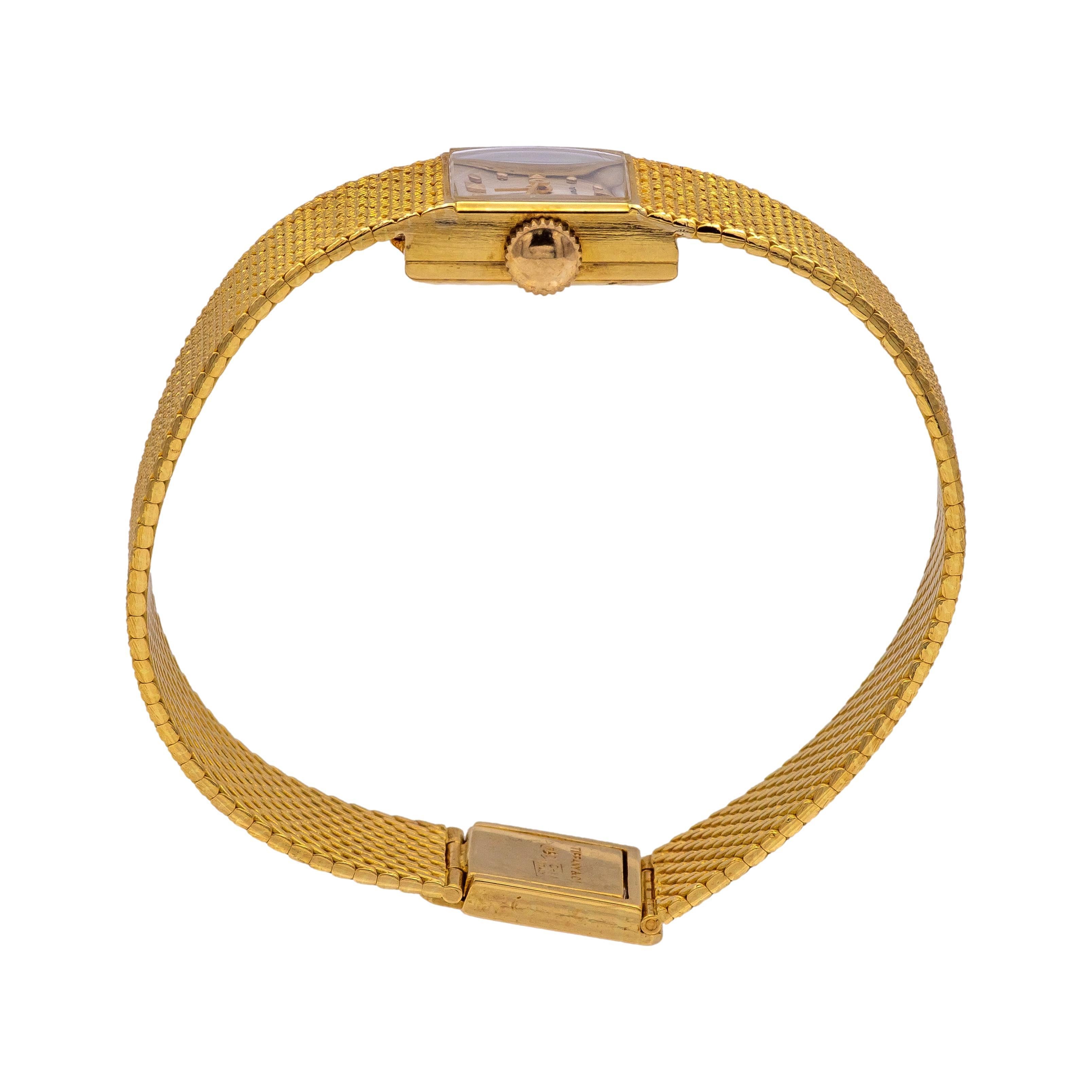Tiffany & Co. Vintage 18K Yellow Gold Square Watch with Mesh Bracelet- 1960's 3