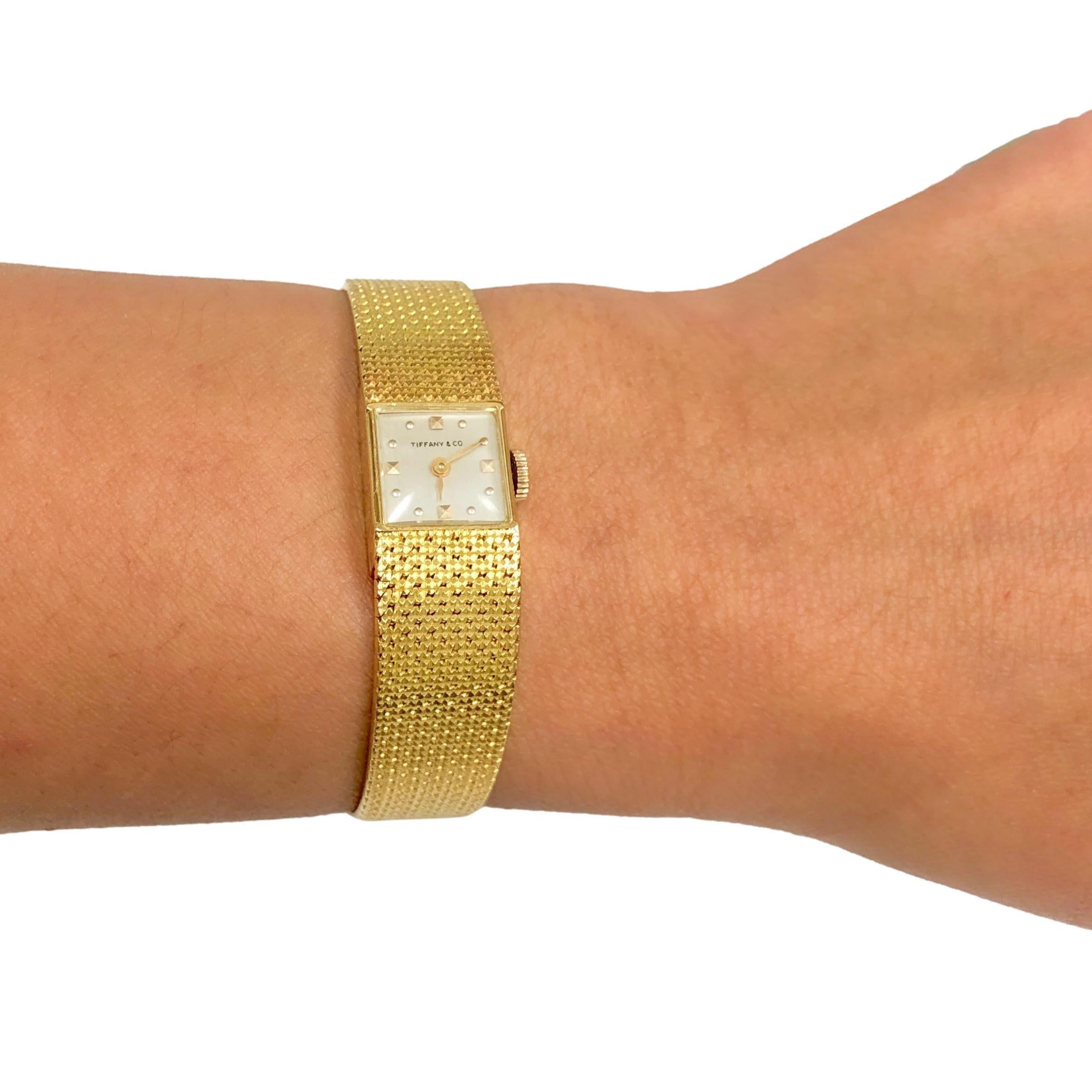 Tiffany & Co. Vintage 18K Yellow Gold Square Watch with Mesh Bracelet- 1960's 4