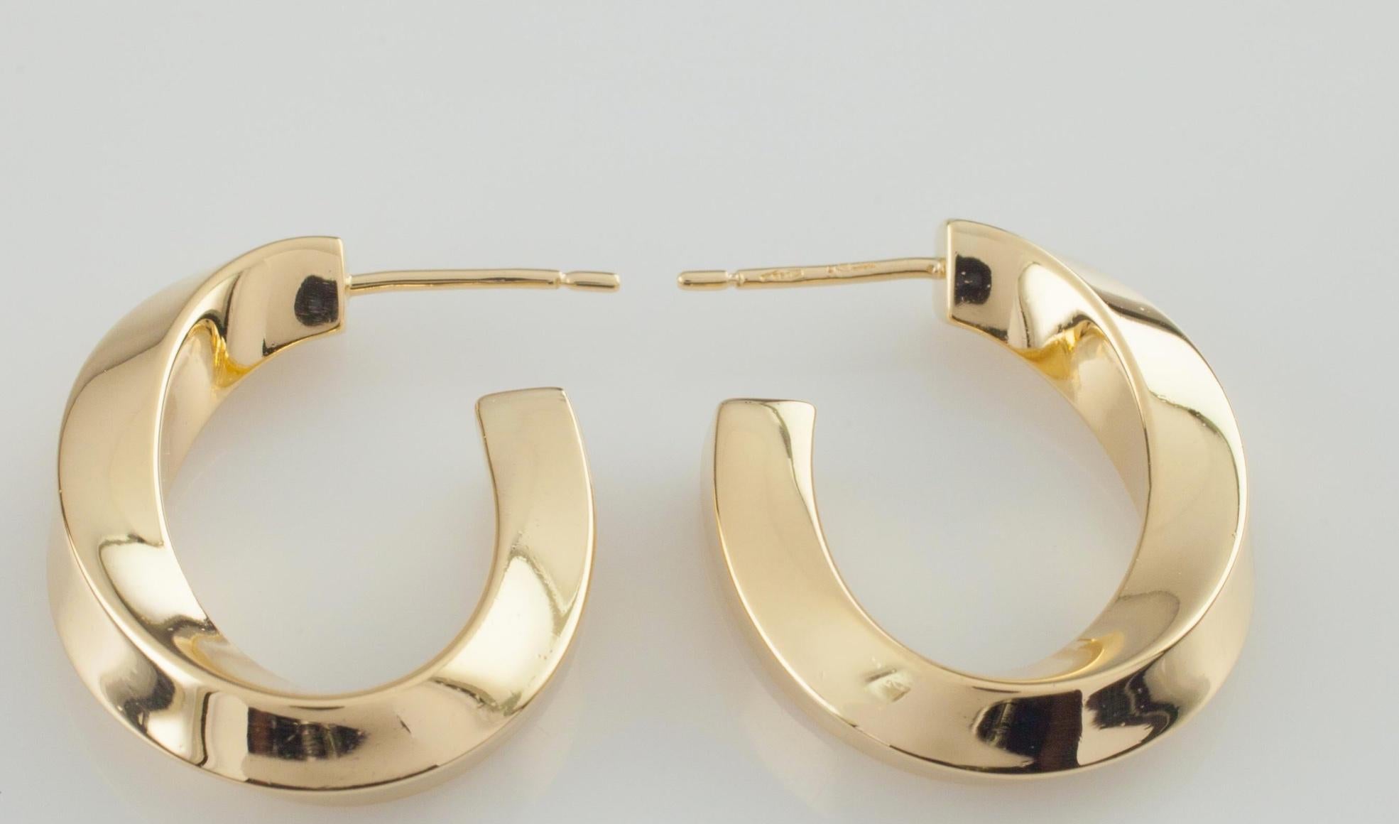 Modern Tiffany & Co. Vintage 18K Yellow Gold Twist Hoop Earrings For Sale