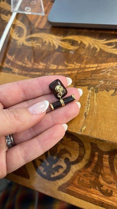 TIFFANY & CO. Vintage 18k Yellow Gold, Wood & Yellow Sapphire Cufflinks 1970s