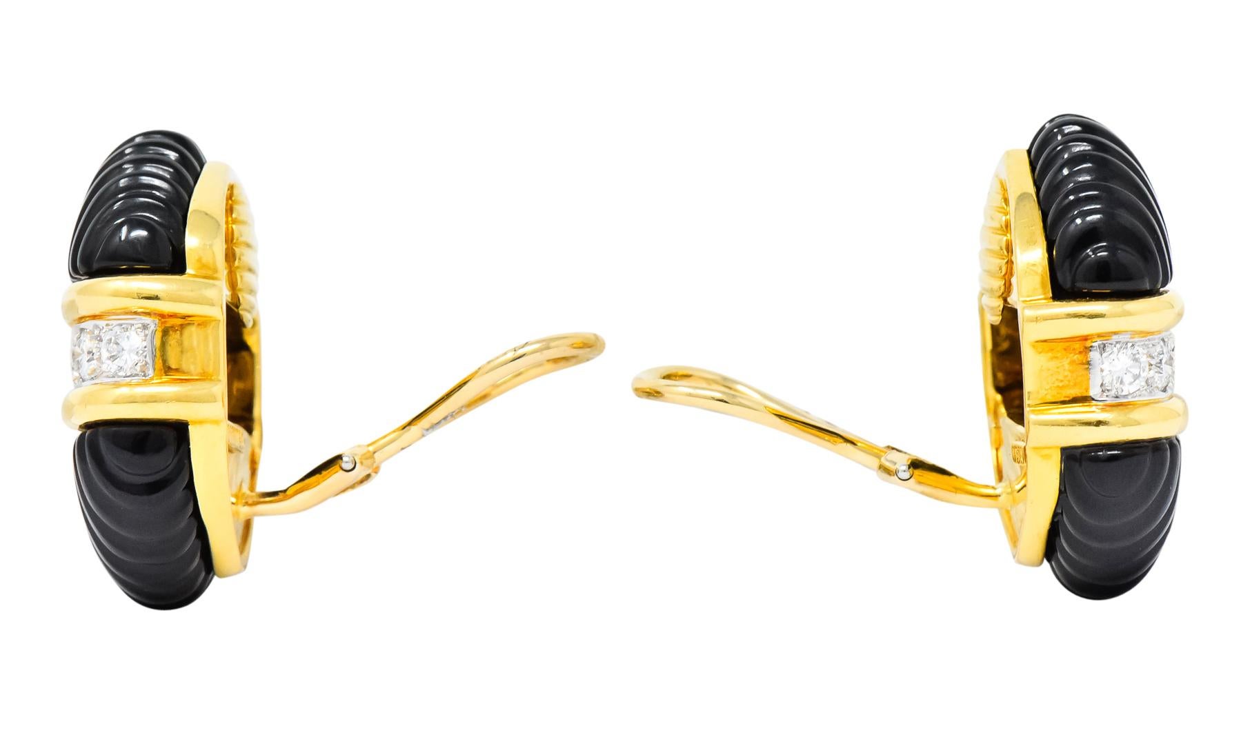 Tiffany & Co. Vintage 1.92 Carat Diamond Onyx 18 Karat Gold Ear-Clip Earrings 1