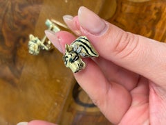 TIFFANY & CO. Vintage 1970s 18k Yellow Gold, Emerald & Diamond Panther Cufflinks