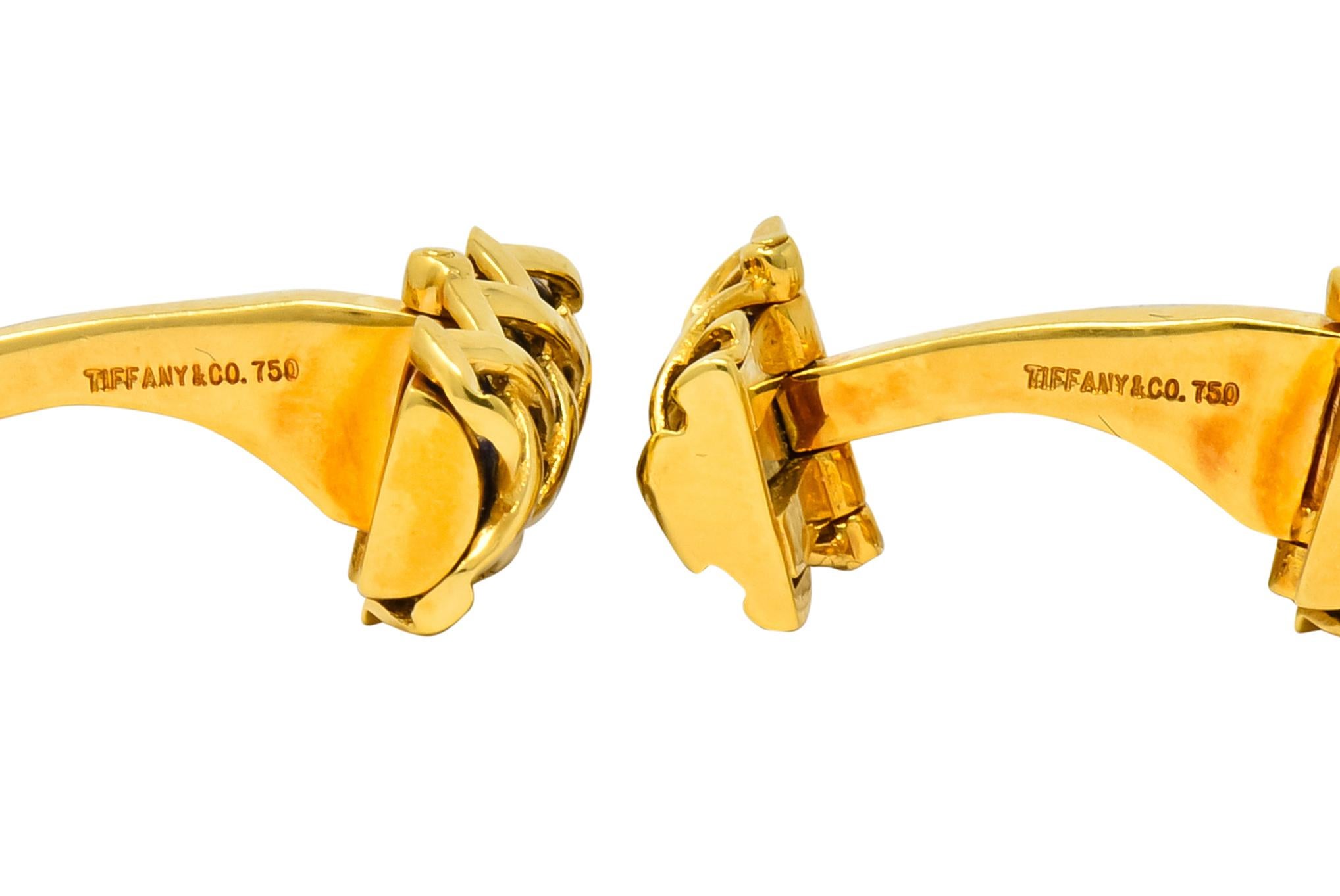 Tiffany & Co. Vintage 1970s Enamel 18 Karat Gold Men's Lattice Cufflinks 1