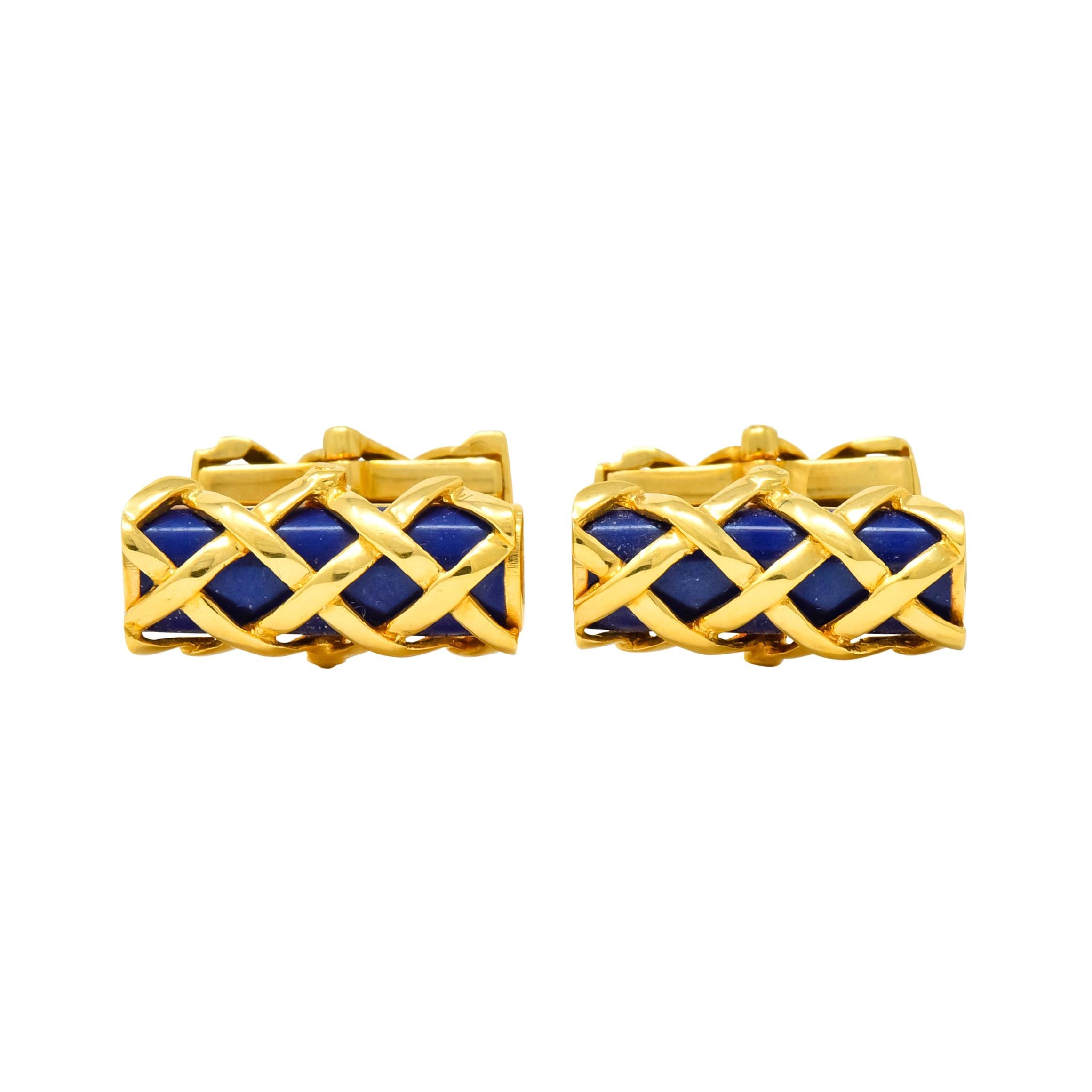 Tiffany & Co. Vintage 1970s Enamel 18 Karat Gold Men's Lattice Cufflinks