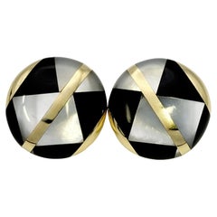 Tiffany & Co. Vintage 1980's Geometric Black and White Clip-On Disc Earrings