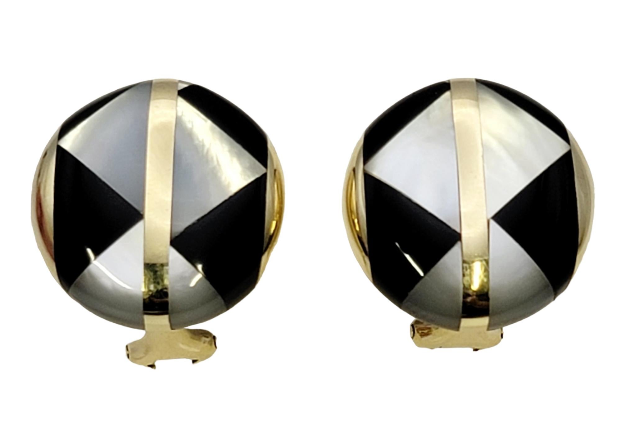 Tiffany & Co. Vintage 1980''s Geometrisch Schwarz und Weiß Clip-On Disc Ohrringe  (Cabochon) im Angebot