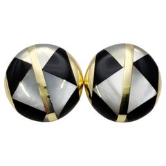Tiffany & Co. Vintage 1980's Geometric Black and White Clip-On Disc Earrings 