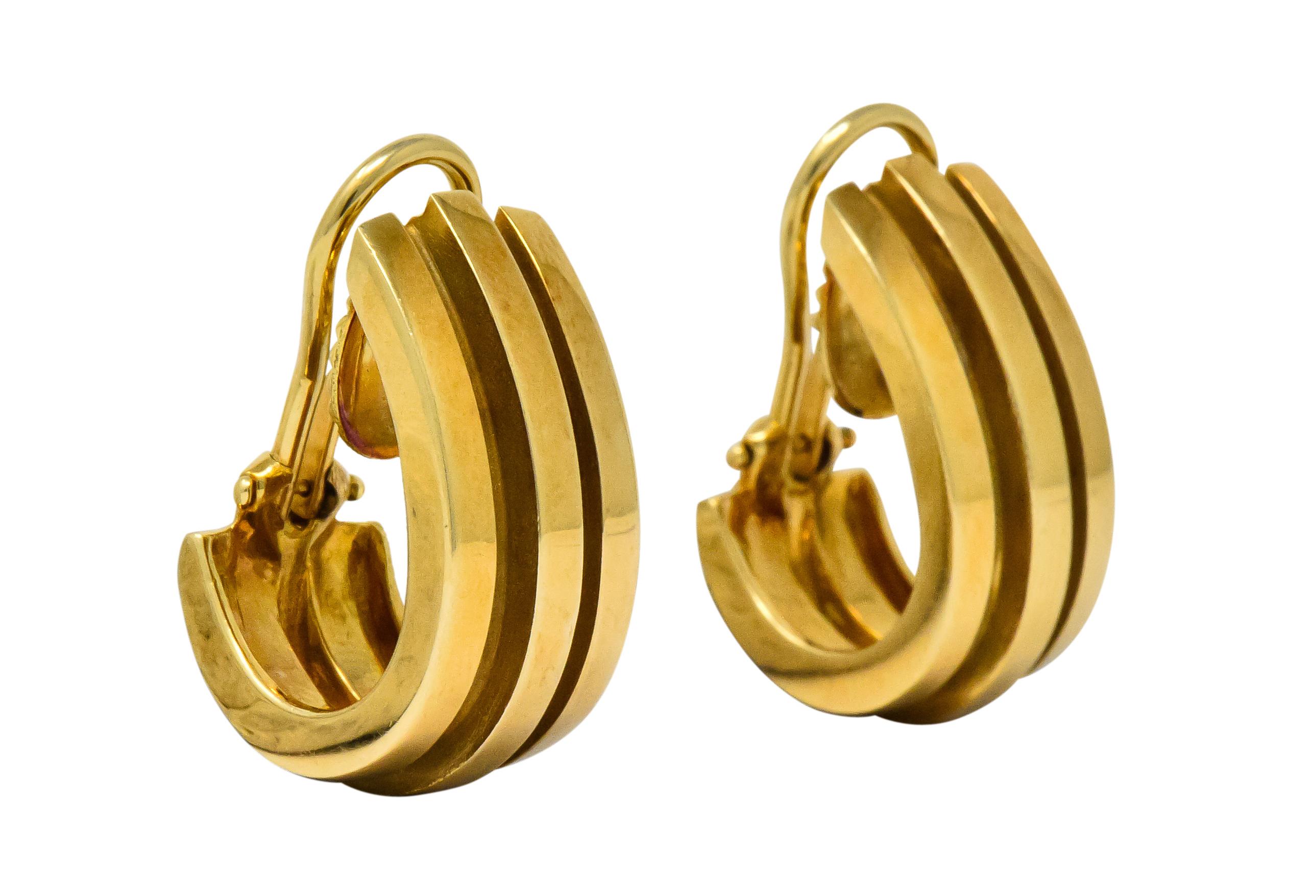 Tiffany & Co. Vintage 1995 18 Karat Gold Atlas Ear-Clip Earrings In Excellent Condition In Philadelphia, PA