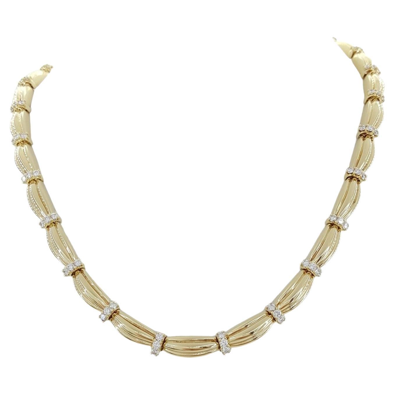 Tiffany & Co. 1992 Signature II Station 3,3 ct Gesamtgewicht Runde Brillantschliff Diamant Chocker Halskette in 18K Gelbgold 16,75