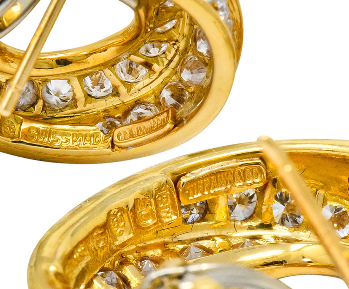 Tiffany & Co. Vintage 3.48 Carat Diamond 18 Karat Gold Hoop Swirl Earrings In Excellent Condition In Philadelphia, PA