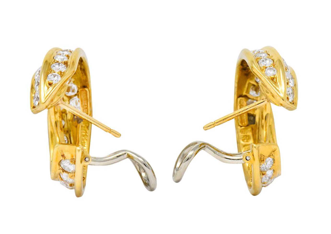 Women's or Men's Tiffany & Co. Vintage 3.48 Carat Diamond 18 Karat Gold Hoop Swirl Earrings
