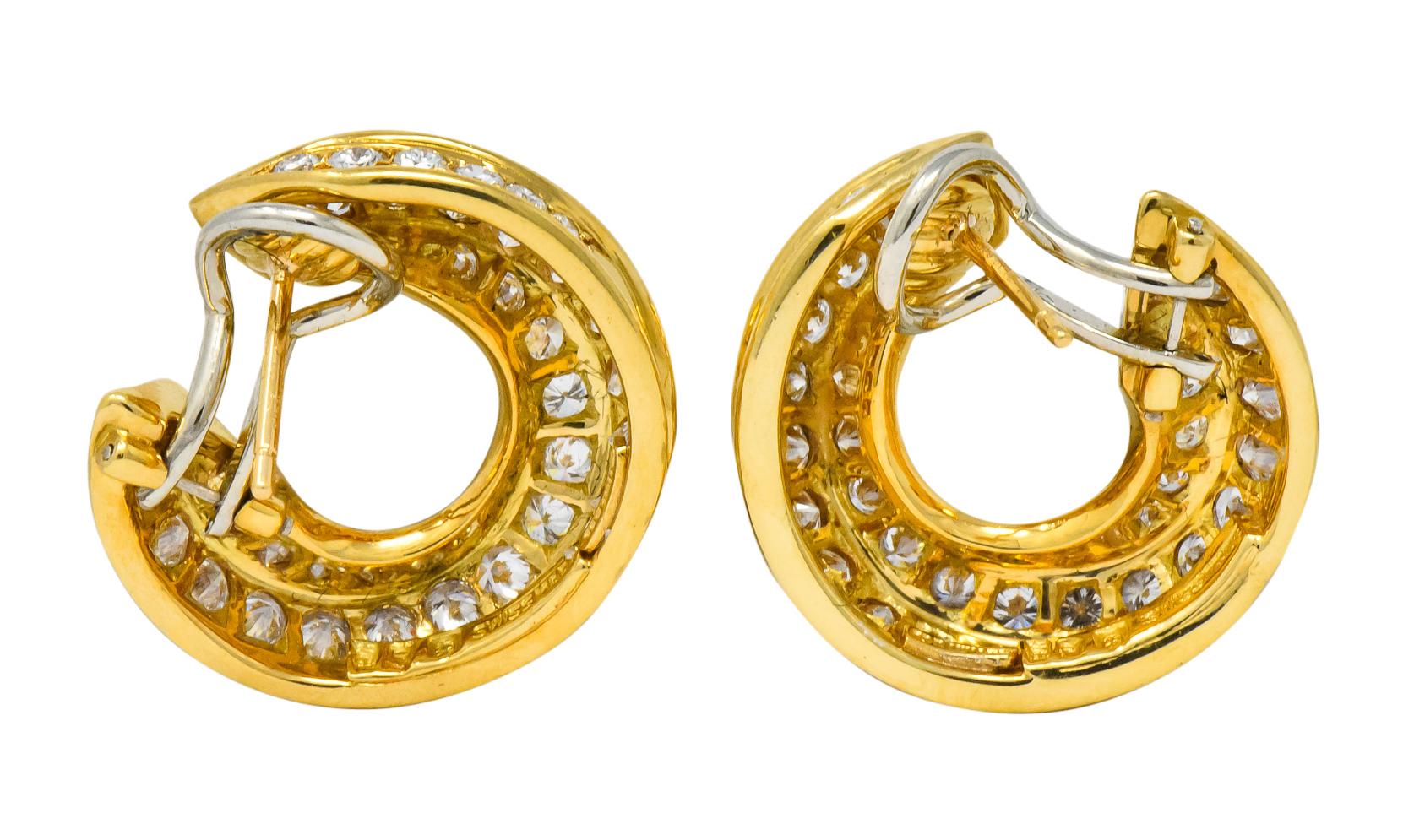 Tiffany & Co. Vintage 3.48 Carat Diamond 18 Karat Gold Hoop Swirl Earrings 1