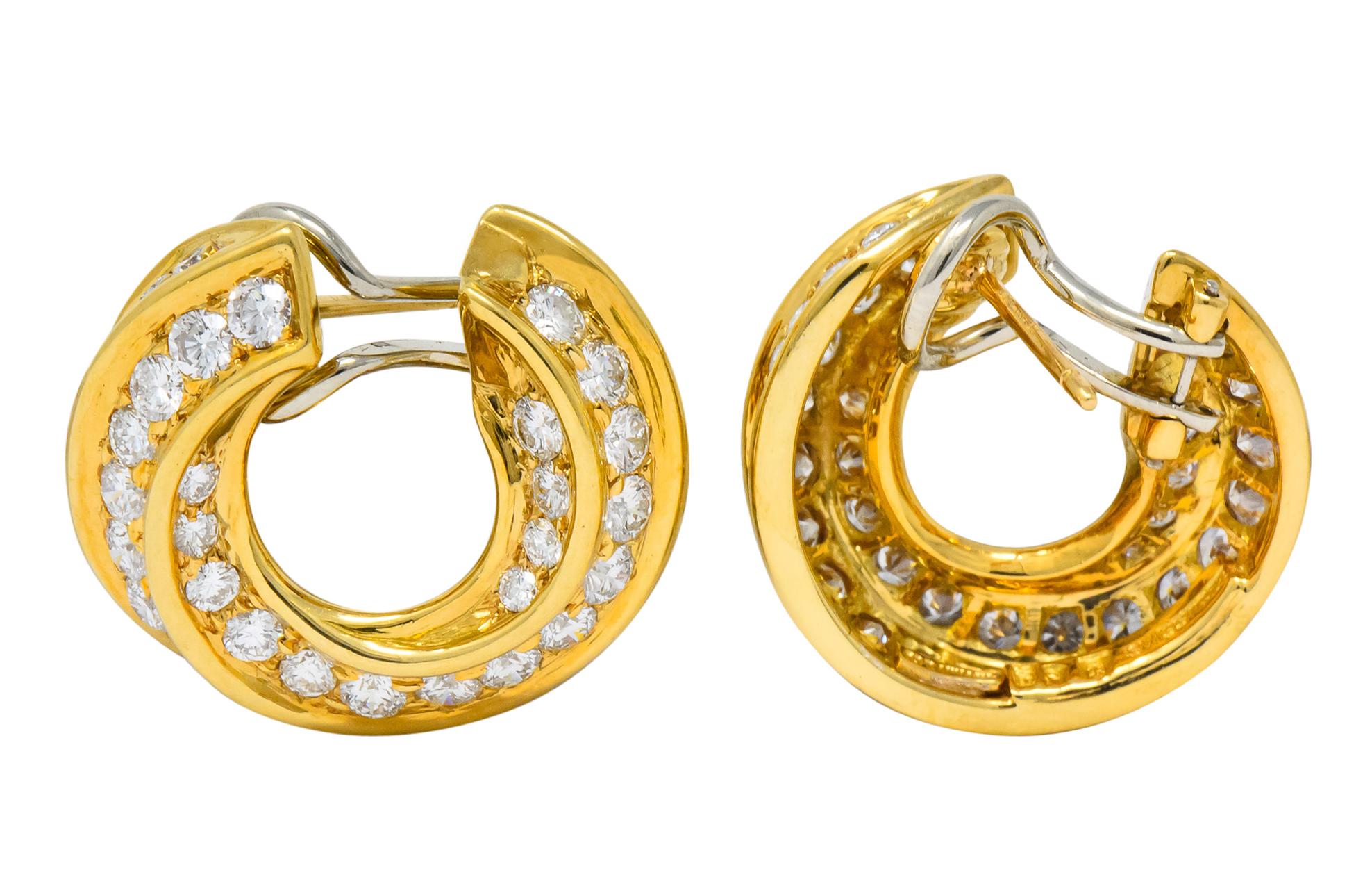 Tiffany & Co. Vintage 3.48 Carat Diamond 18 Karat Gold Hoop Swirl Earrings 2