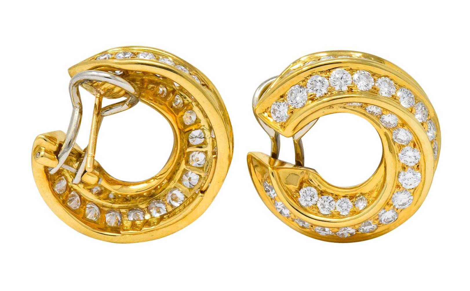 Tiffany & Co. Vintage 3.48 Carat Diamond 18 Karat Gold Hoop Swirl Earrings 3