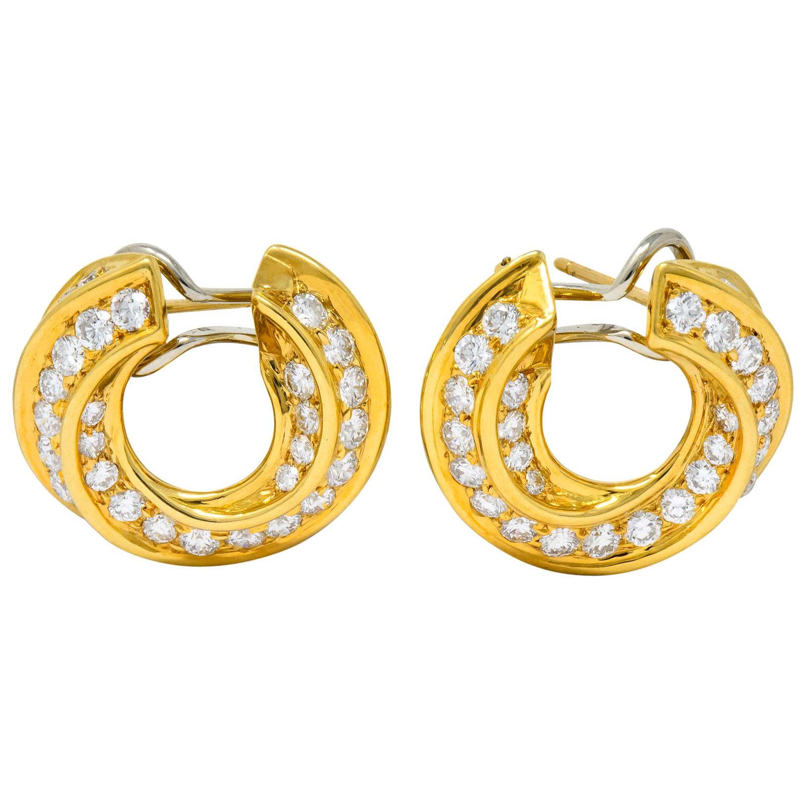 Tiffany & Co. Vintage 3.48 Carat Diamond 18 Karat Gold Hoop Swirl Earrings