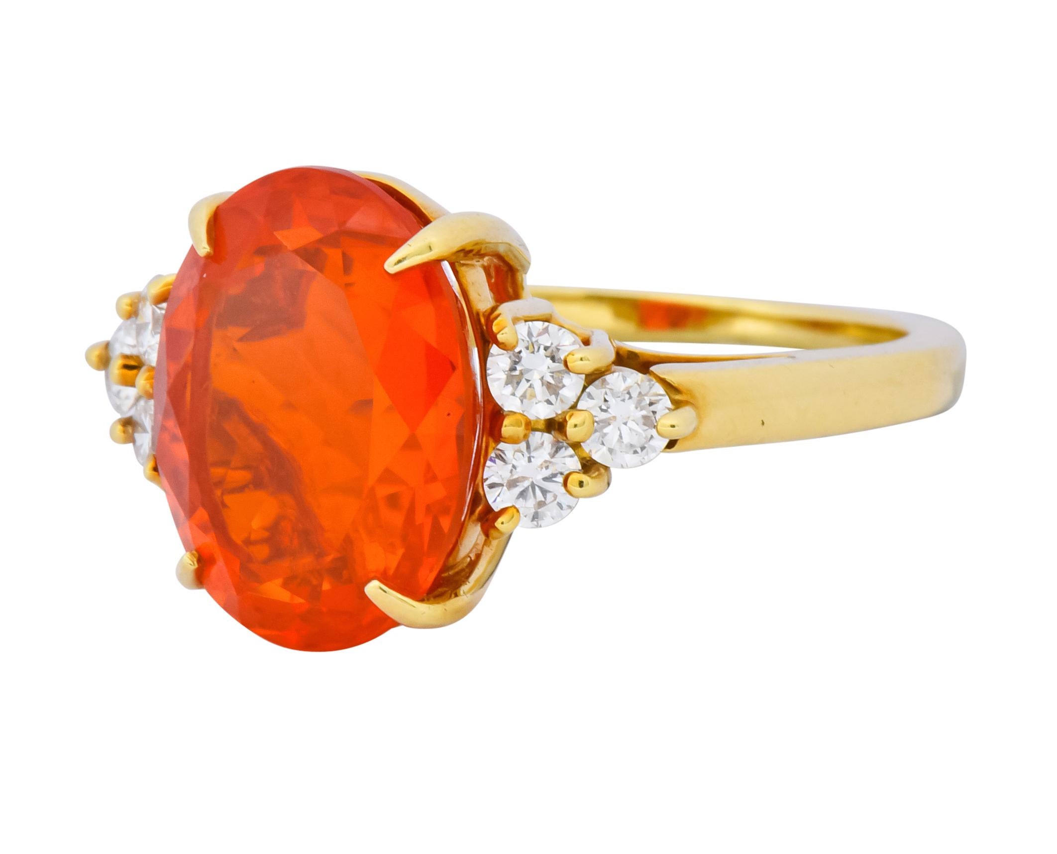 Contemporary Tiffany & Co. Vintage 4.86 Carat Fire Opal Diamond 18 Karat Gold Ring