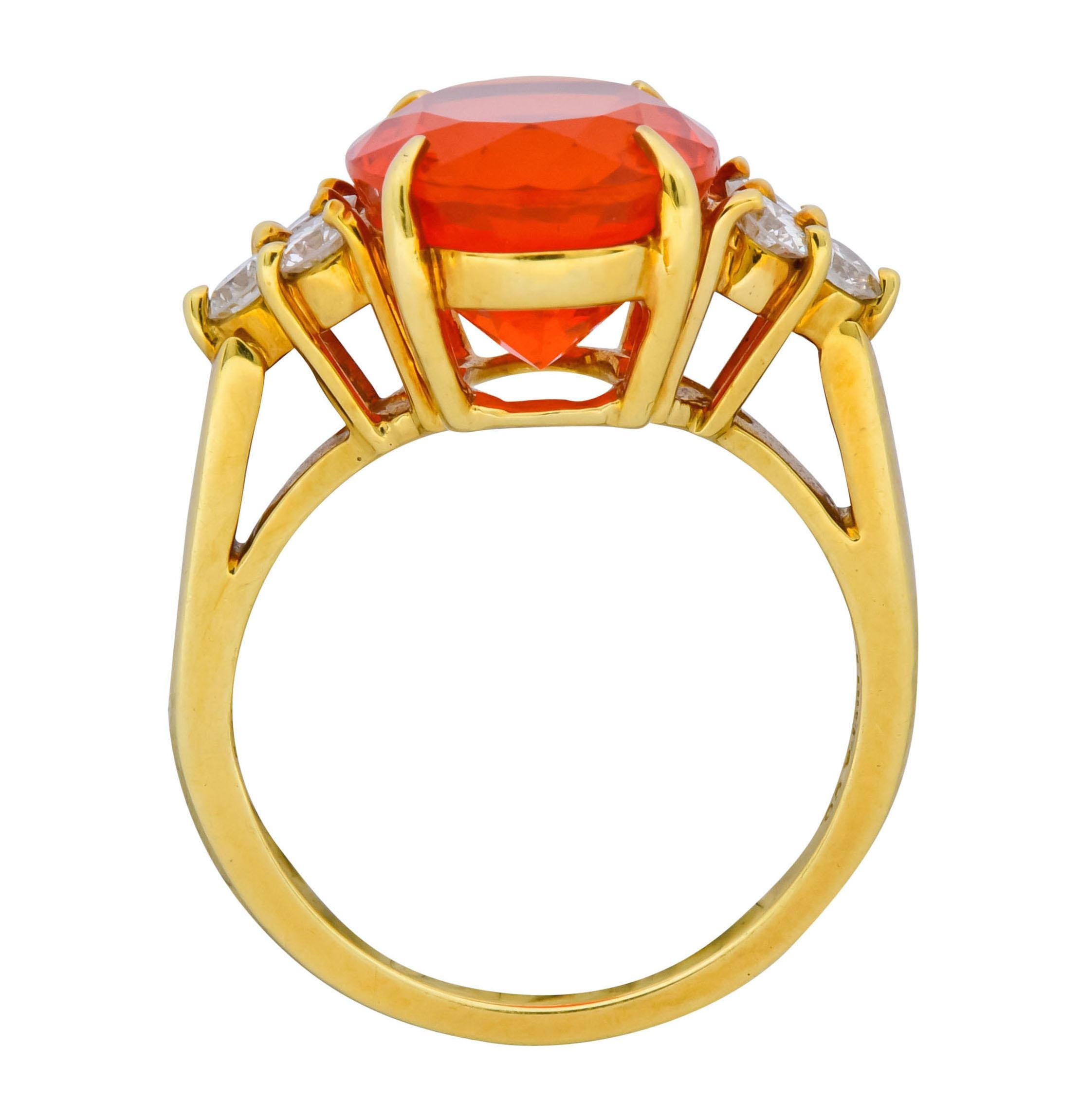 Tiffany & Co. Vintage 4.86 Carat Fire Opal Diamond 18 Karat Gold Ring In Excellent Condition In Philadelphia, PA