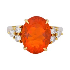 Tiffany & Co. Vintage 4.86 Carat Fire Opal Diamond 18 Karat Gold Ring