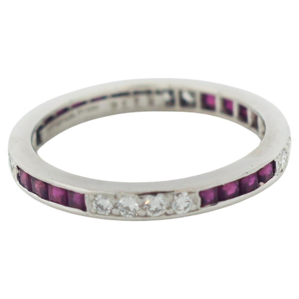 TIFFANY & CO. Vintage 50's Platinum Diamond Ruby Band Ring