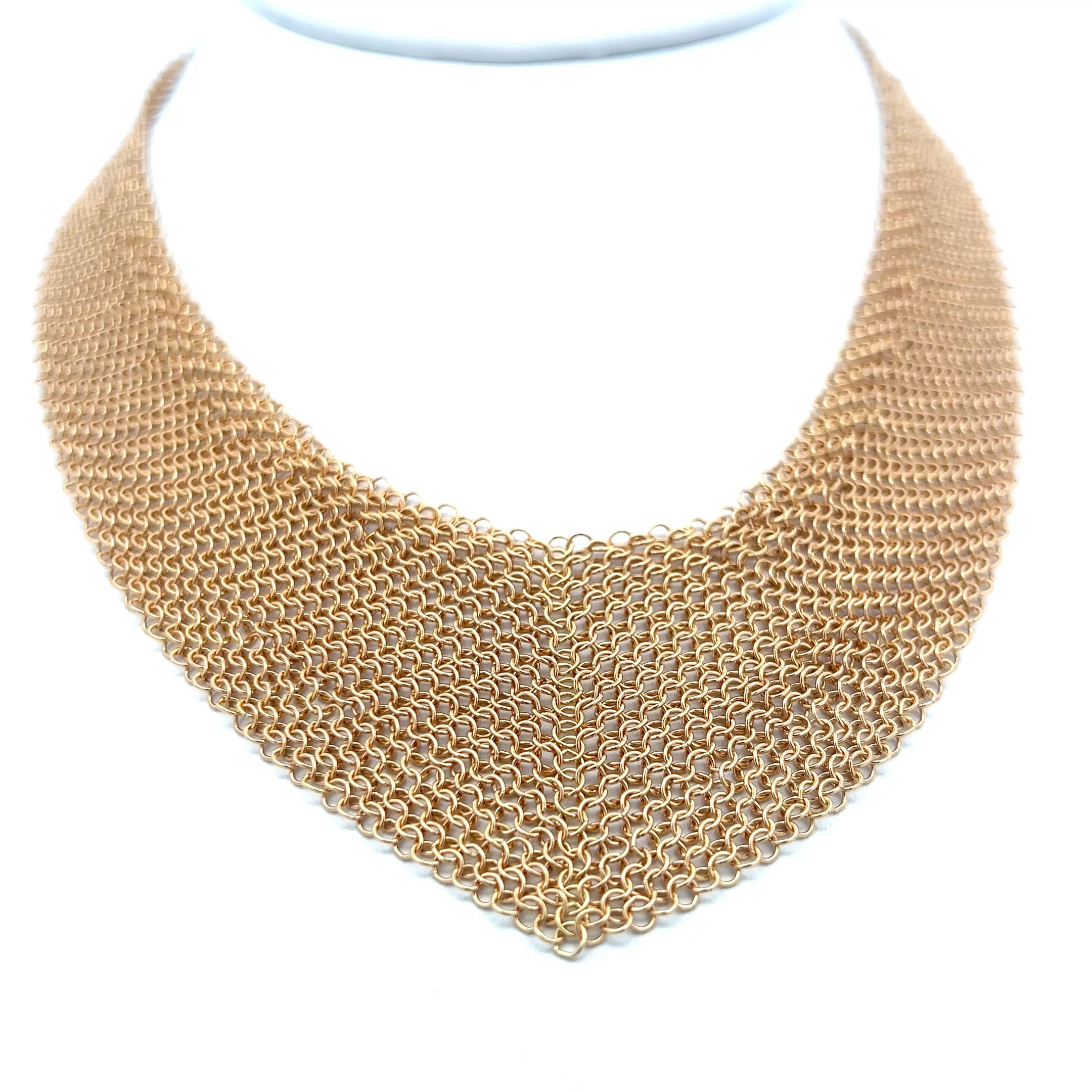 Women's Tiffany & Co Vintage 54.36 Grams Mesh 18 Karat Yellow Gold Necklace For Sale