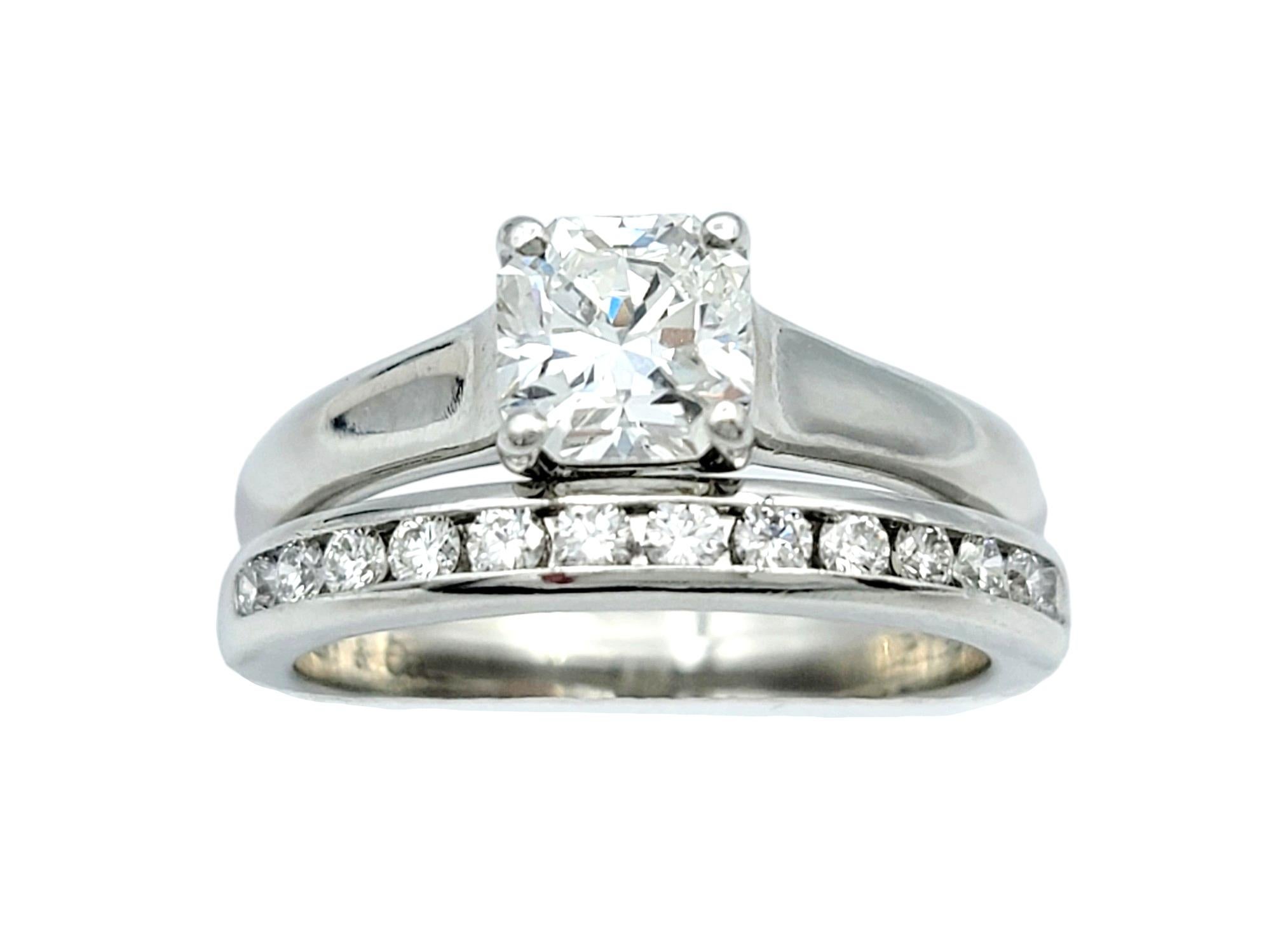 Ring size: 4.25

Introducing a timeless treasure from the iconic house of Tiffany & Co., this platinum vintage engagement ring set is sure to capture hearts. Adorned with a dazzling .66 carat Lucida cut diamond (H- VVS2), the solitaire ring