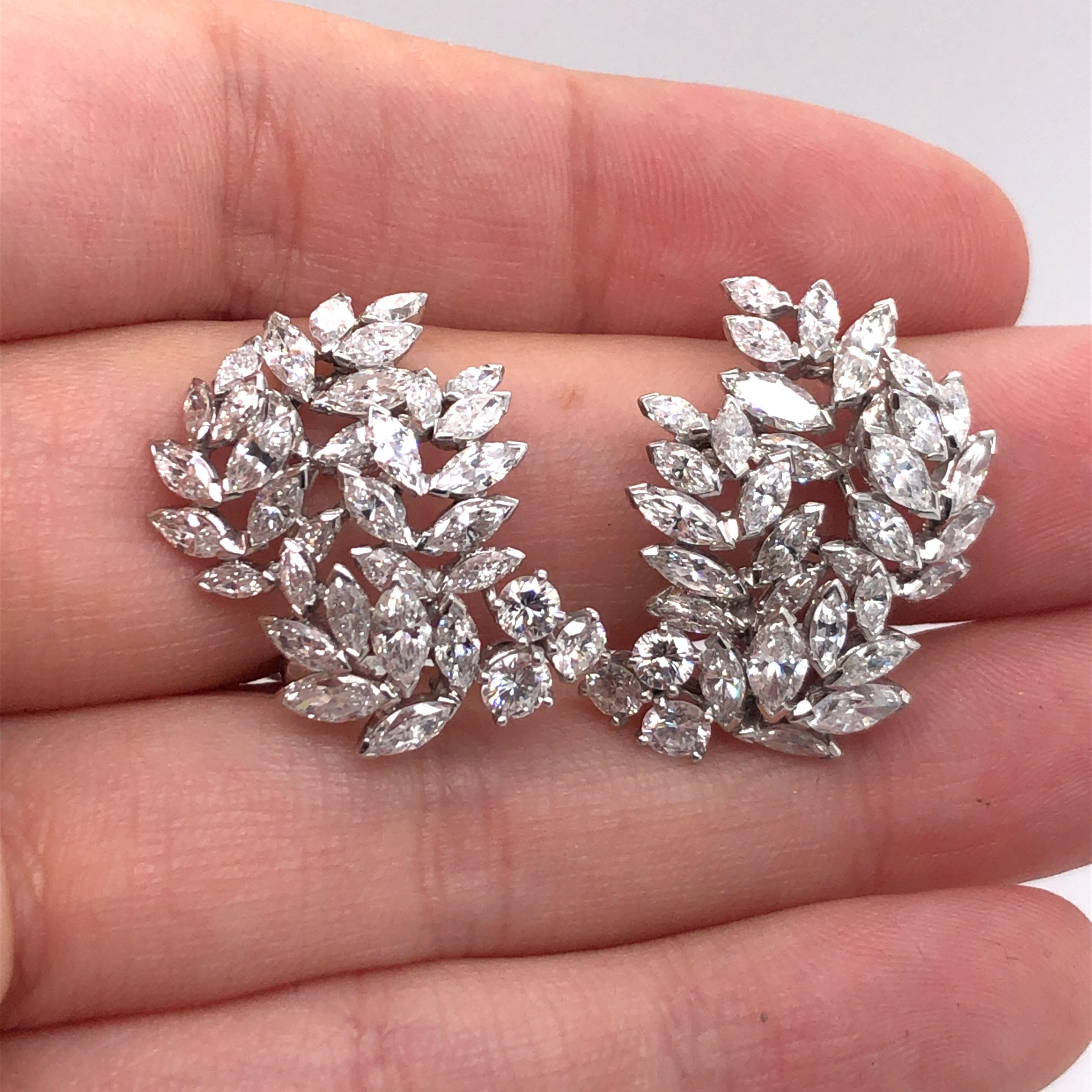 Marquise Cut Tiffany & Co. Vintage 6ctw Diamond and Platinum Vine Cluster Clip on Earrings