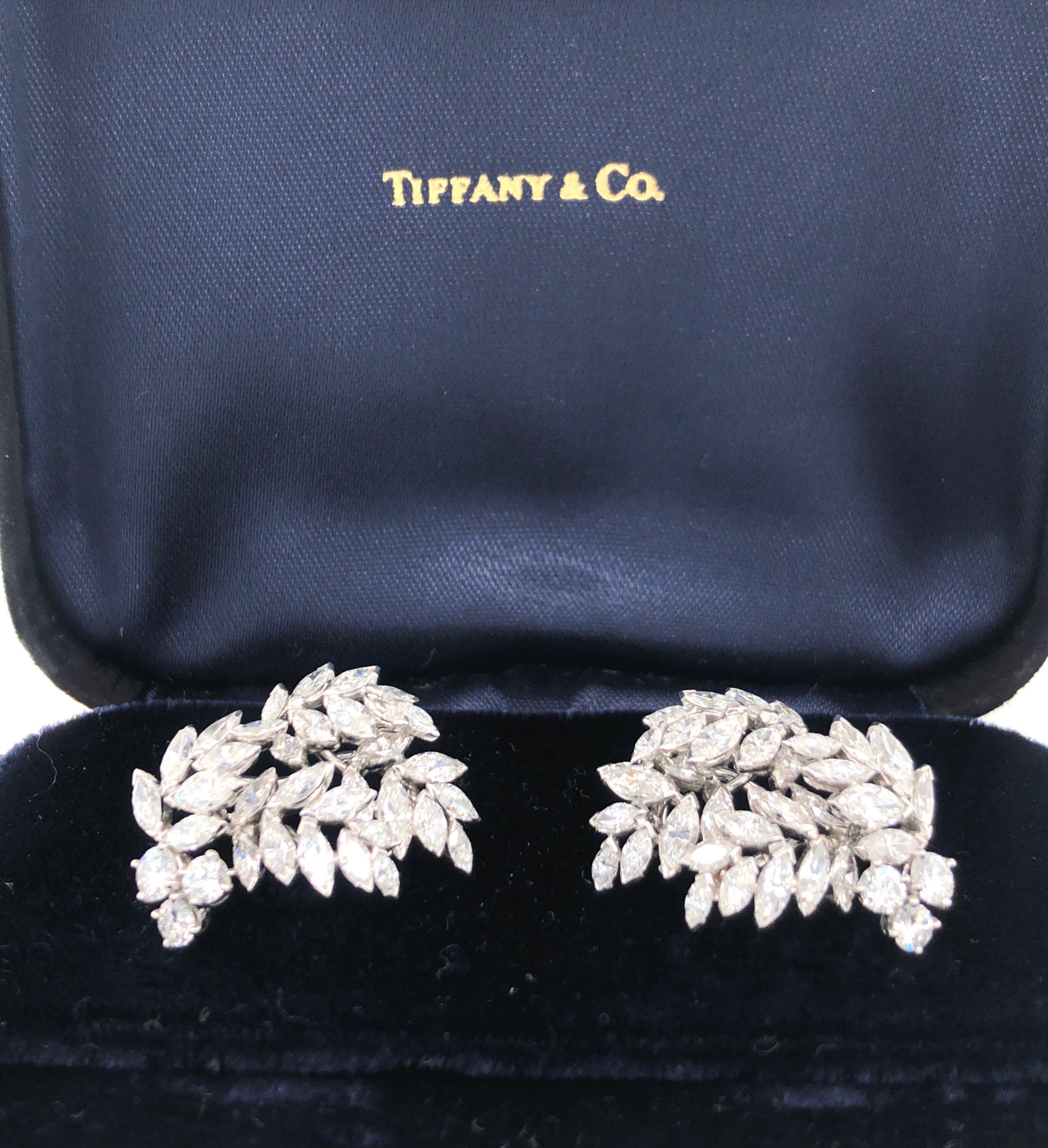 Women's Tiffany & Co. Vintage 6ctw Diamond and Platinum Vine Cluster Clip on Earrings