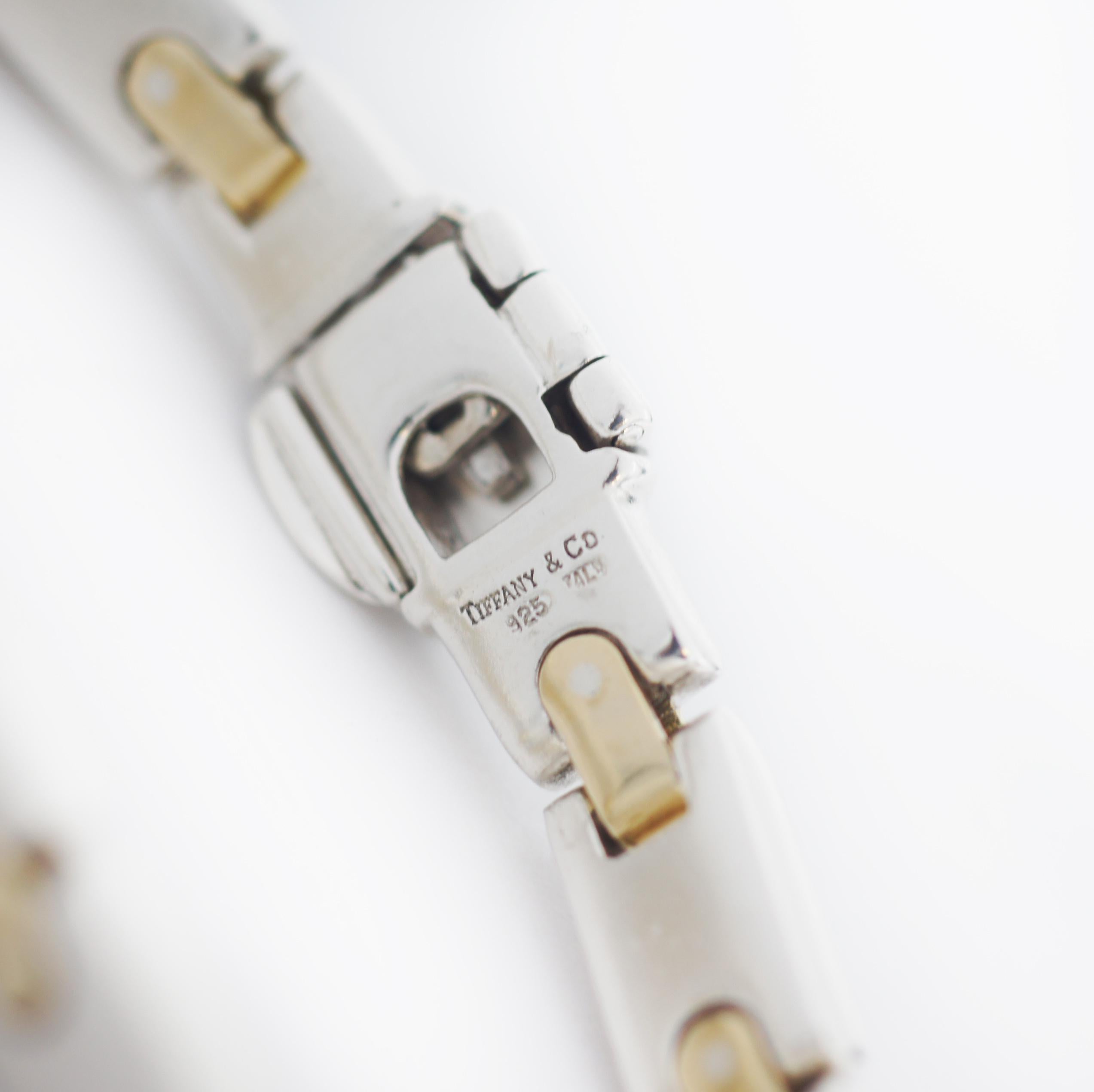 Tiffany & Co. Vintage 925 Silver Gold Rectangle Bar Link Bracelet Bon état - En vente à San Fernando, CA